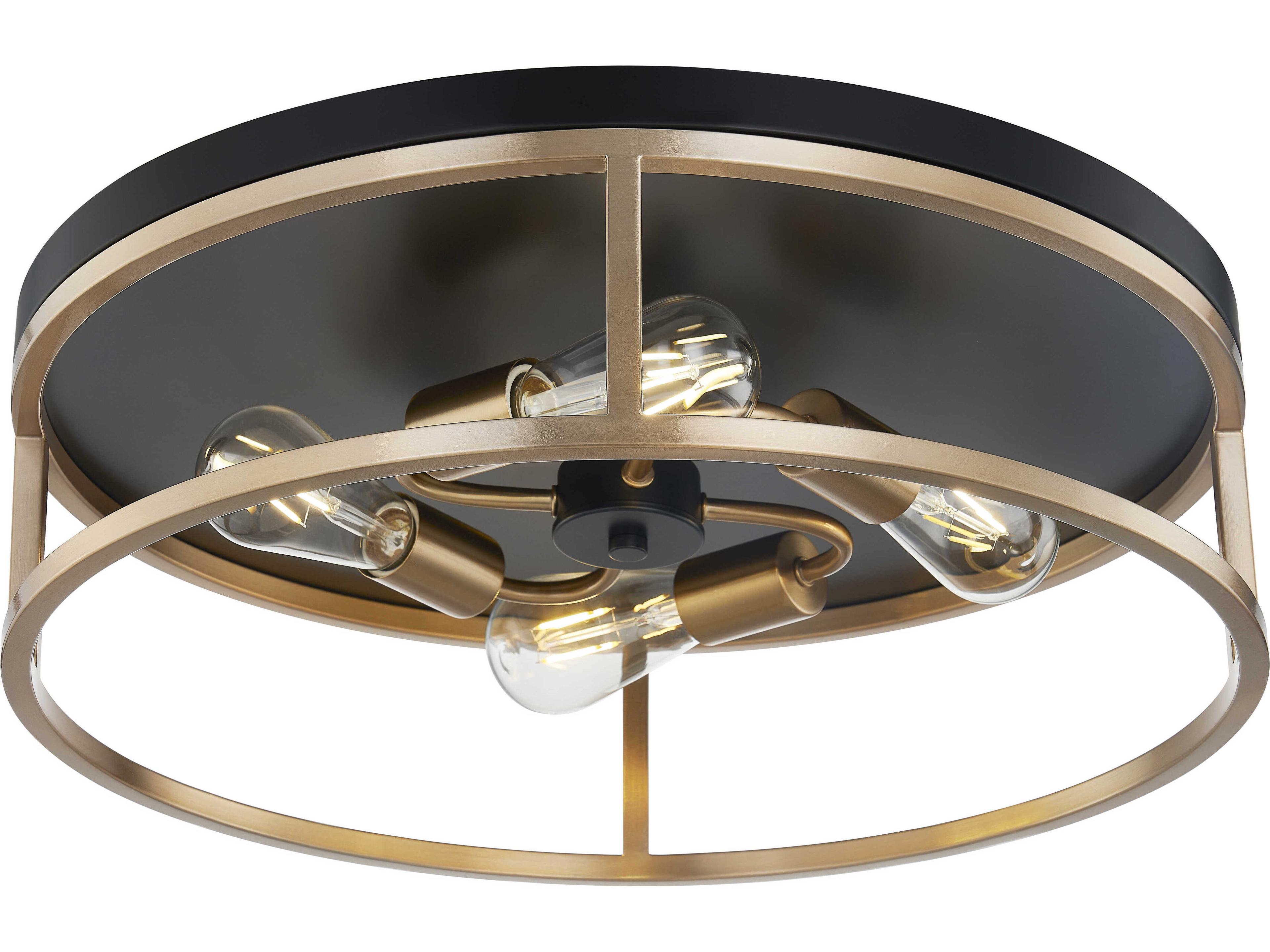 Justice Design Group Knox 4-Light Matte Black Brass Gold Drum Flush Mount