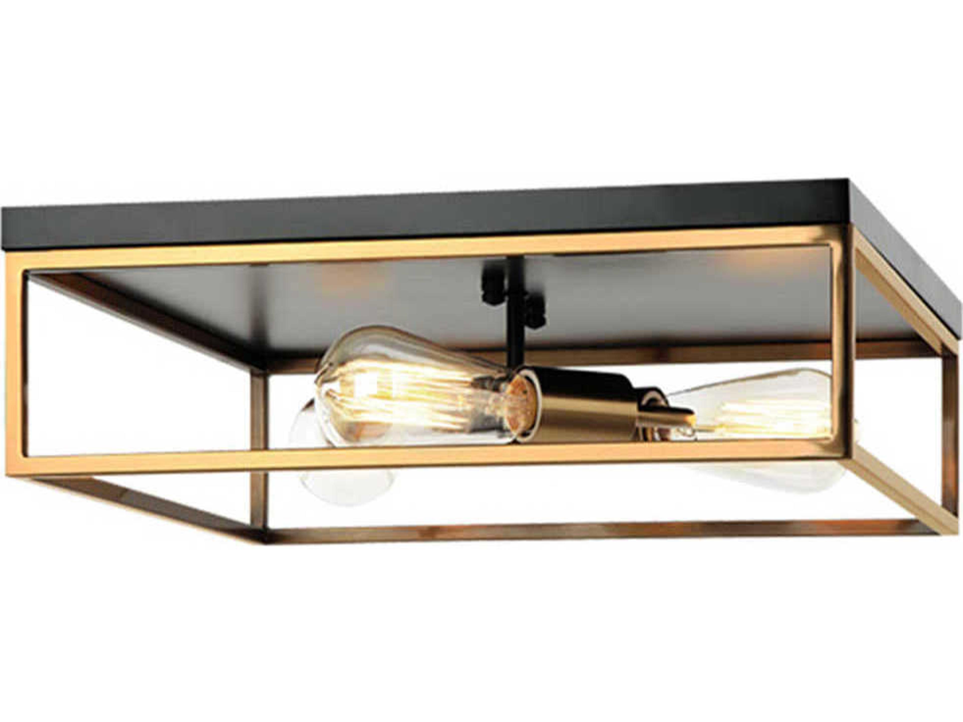 3-Light Matte Black Brass Flush Mount