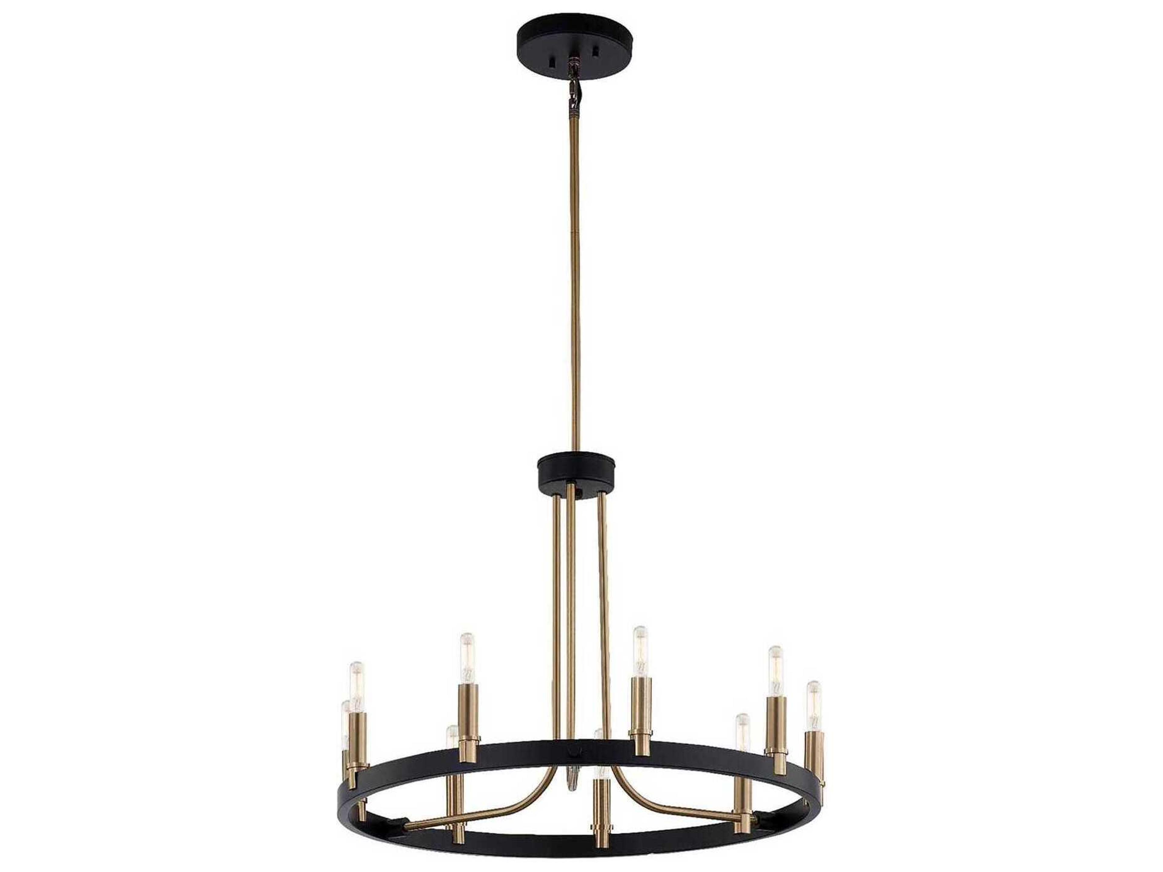 Clayton 9-Light Chandelier in Matte Black with Brass Accents