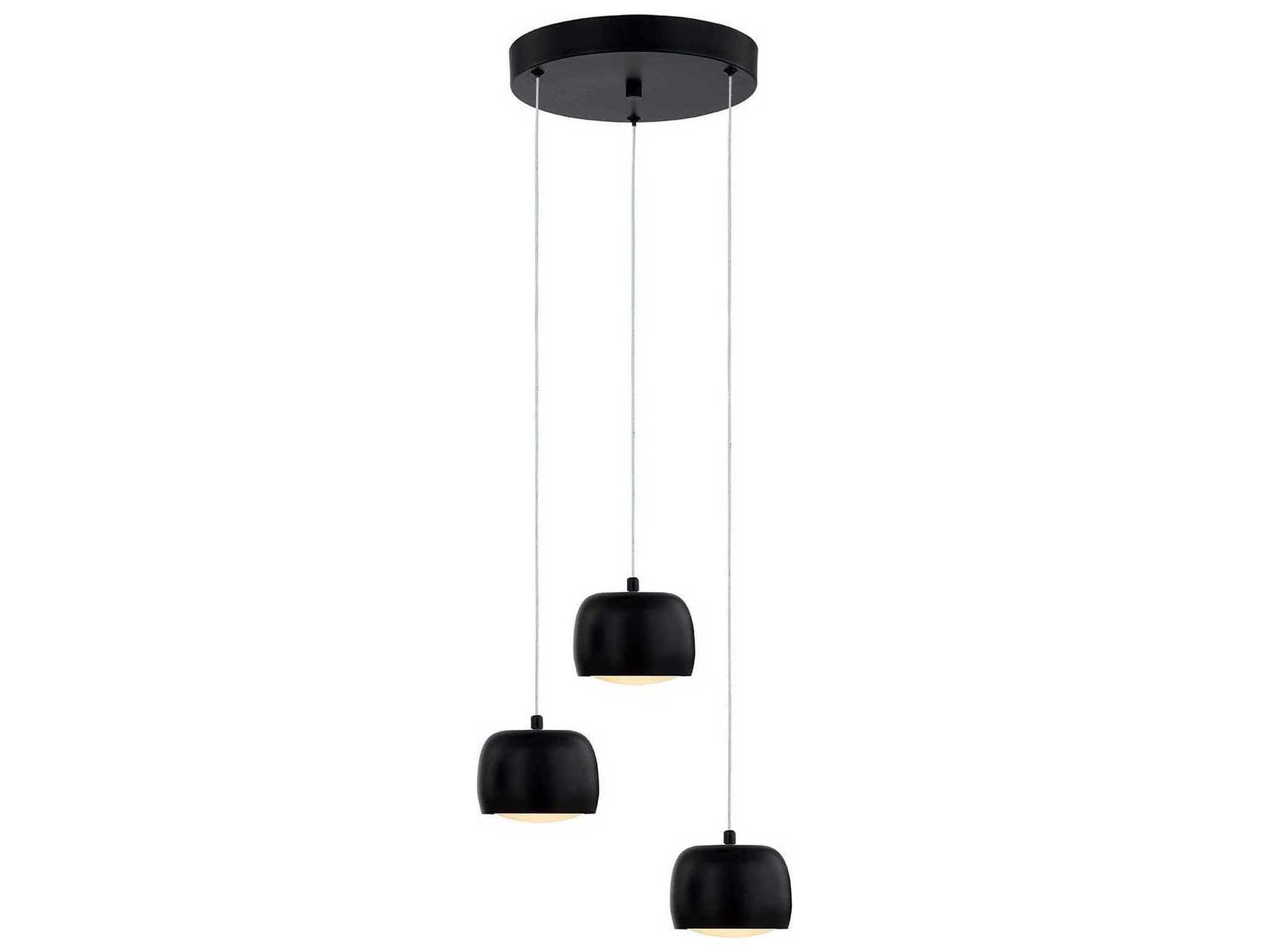 3-Light Matte Black LED Dome Mini Pendant