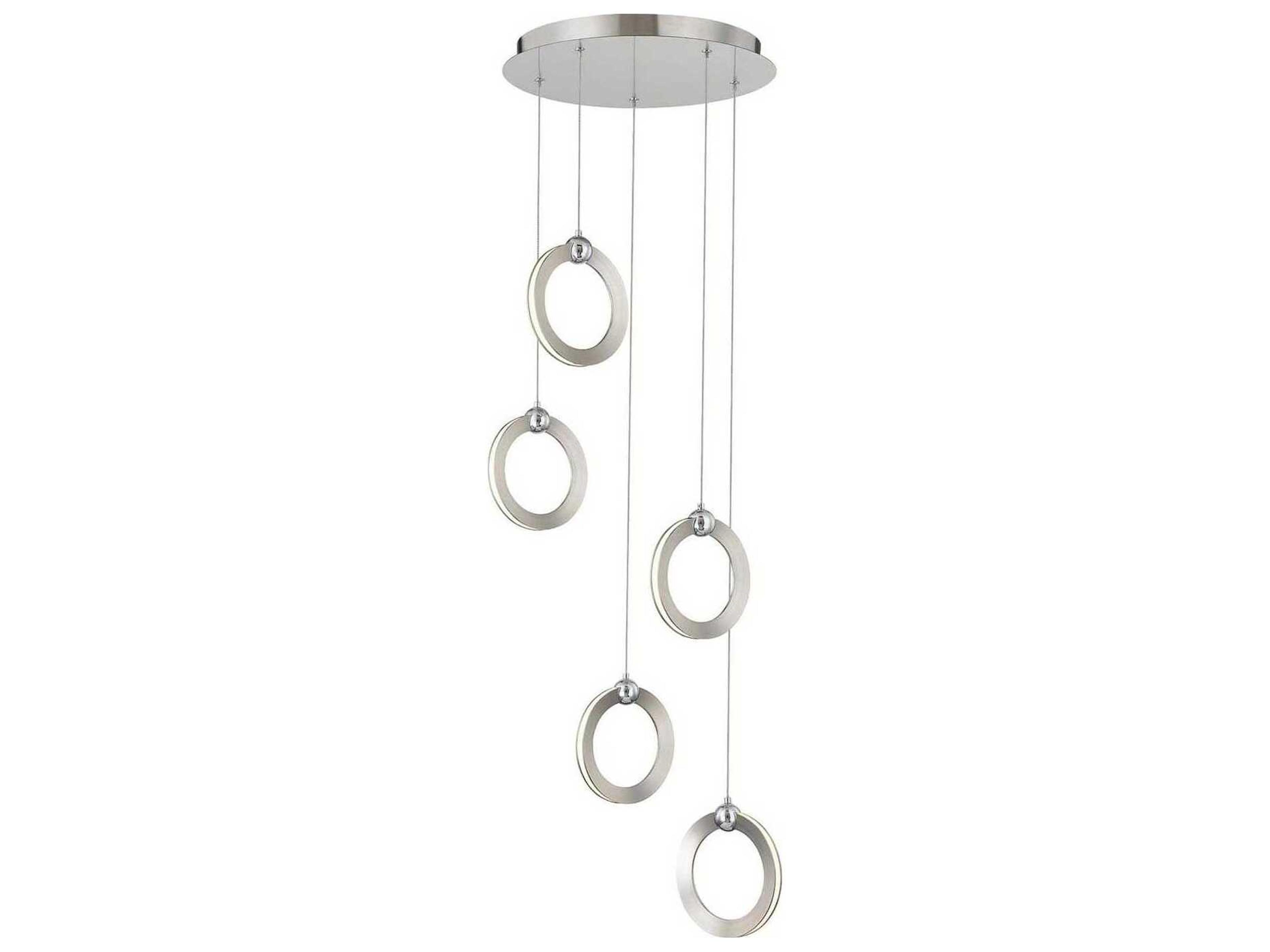 5-Light Brushed Nickel Chrome LED Round Pendant