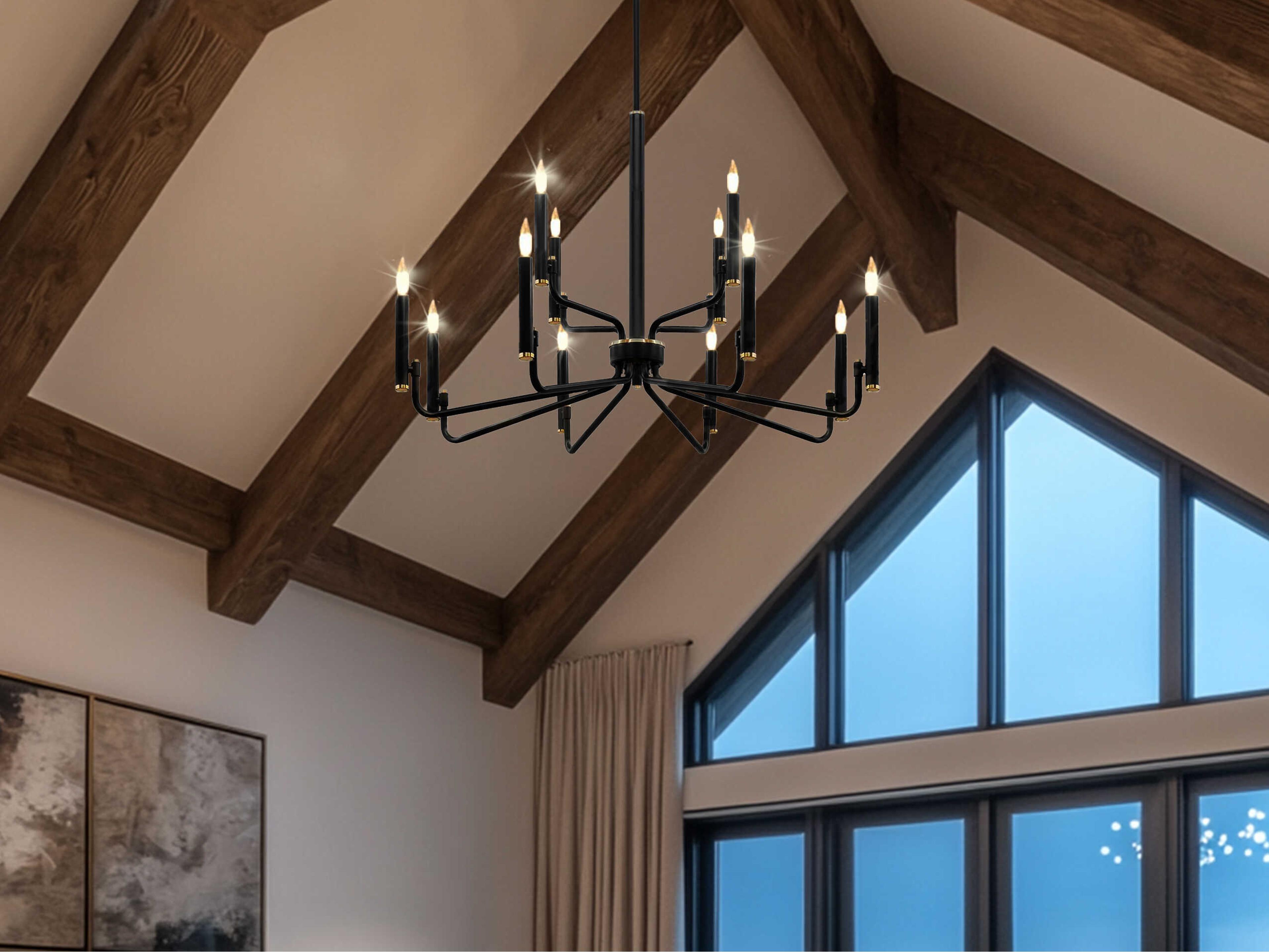 Justice Design Group Bedford 12-Light Matte Black Brass Candelabra Chandelier