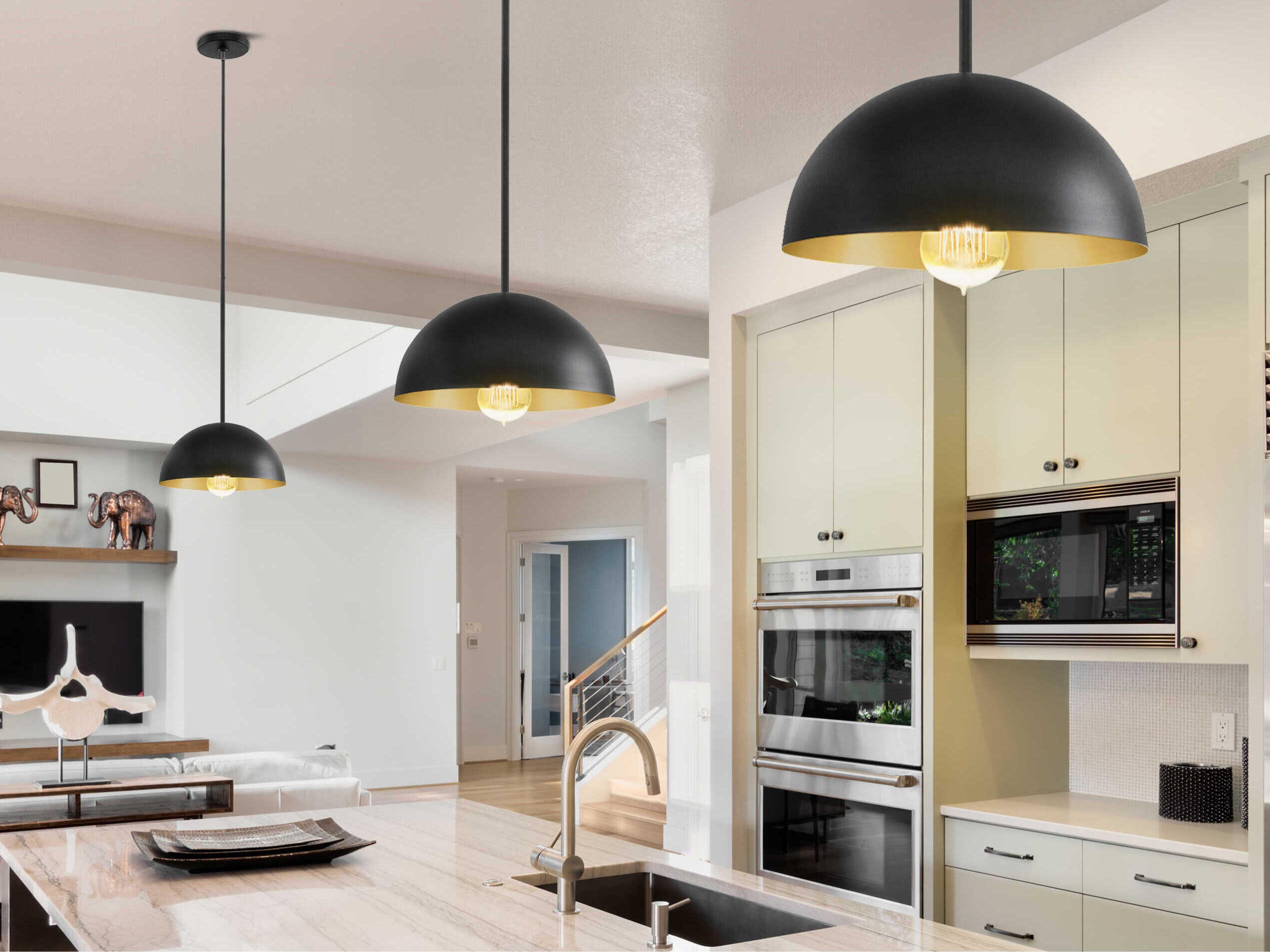 Justice Design Group Elias 1-Light Matte Black Champagne Gold Dome Mini Pendant