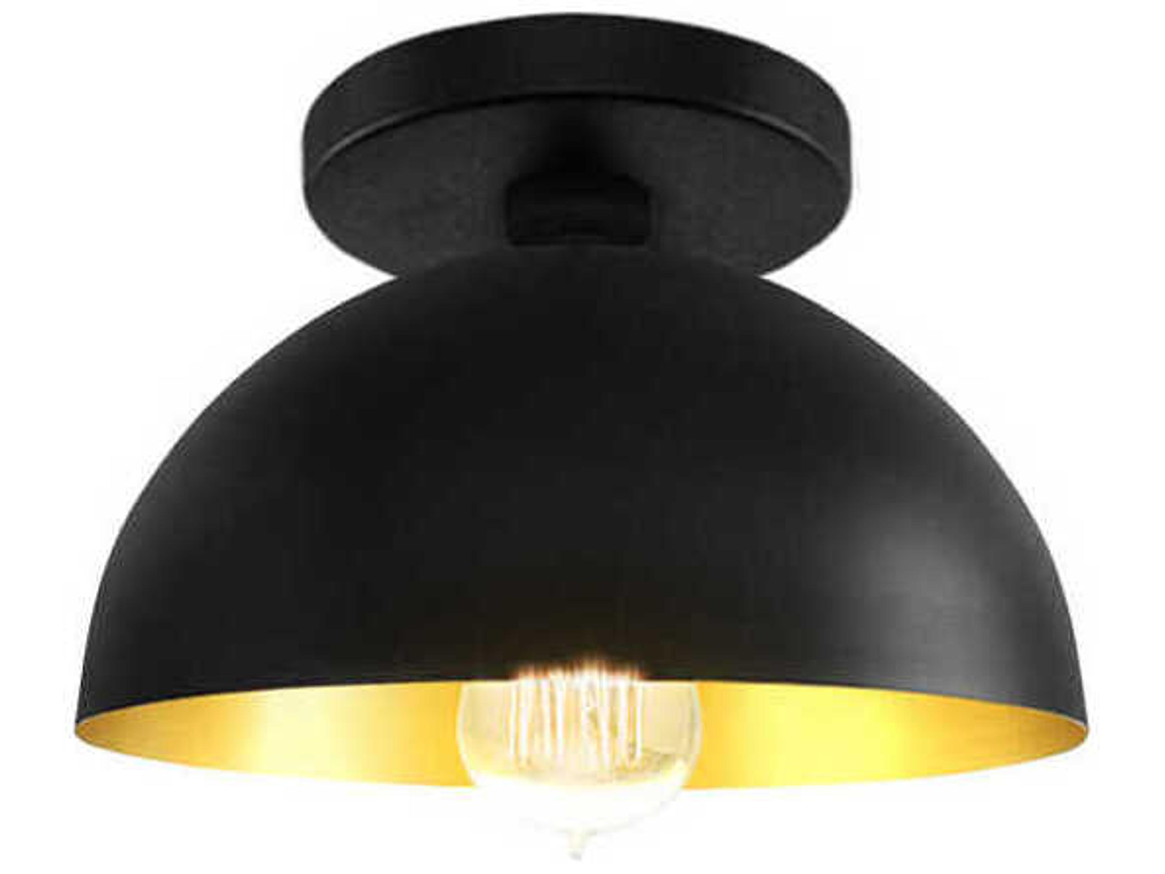 Elias 1-Light Carbon Matte Black Champagne Gold Dome Semi Flush Mount