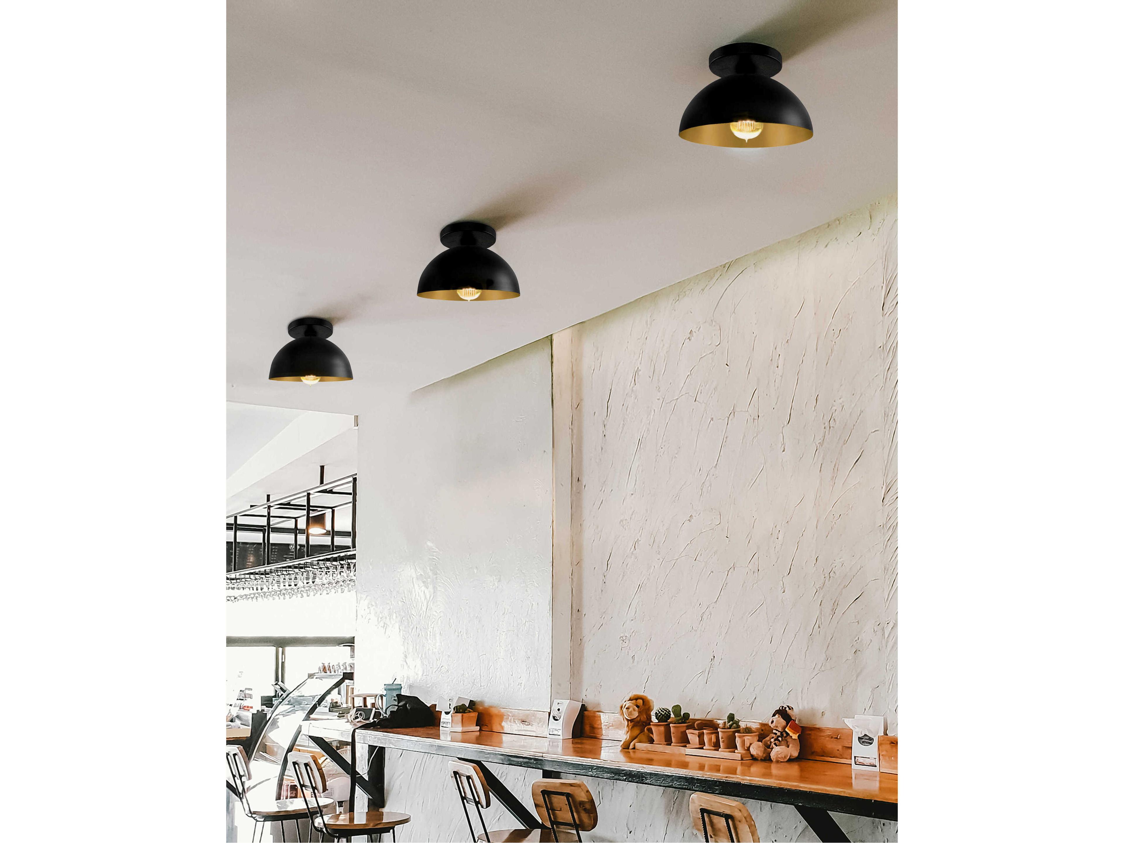 Justice Design Group Elias 1-Light Carbon Matte Black Champagne Gold Dome Semi Flush Mount