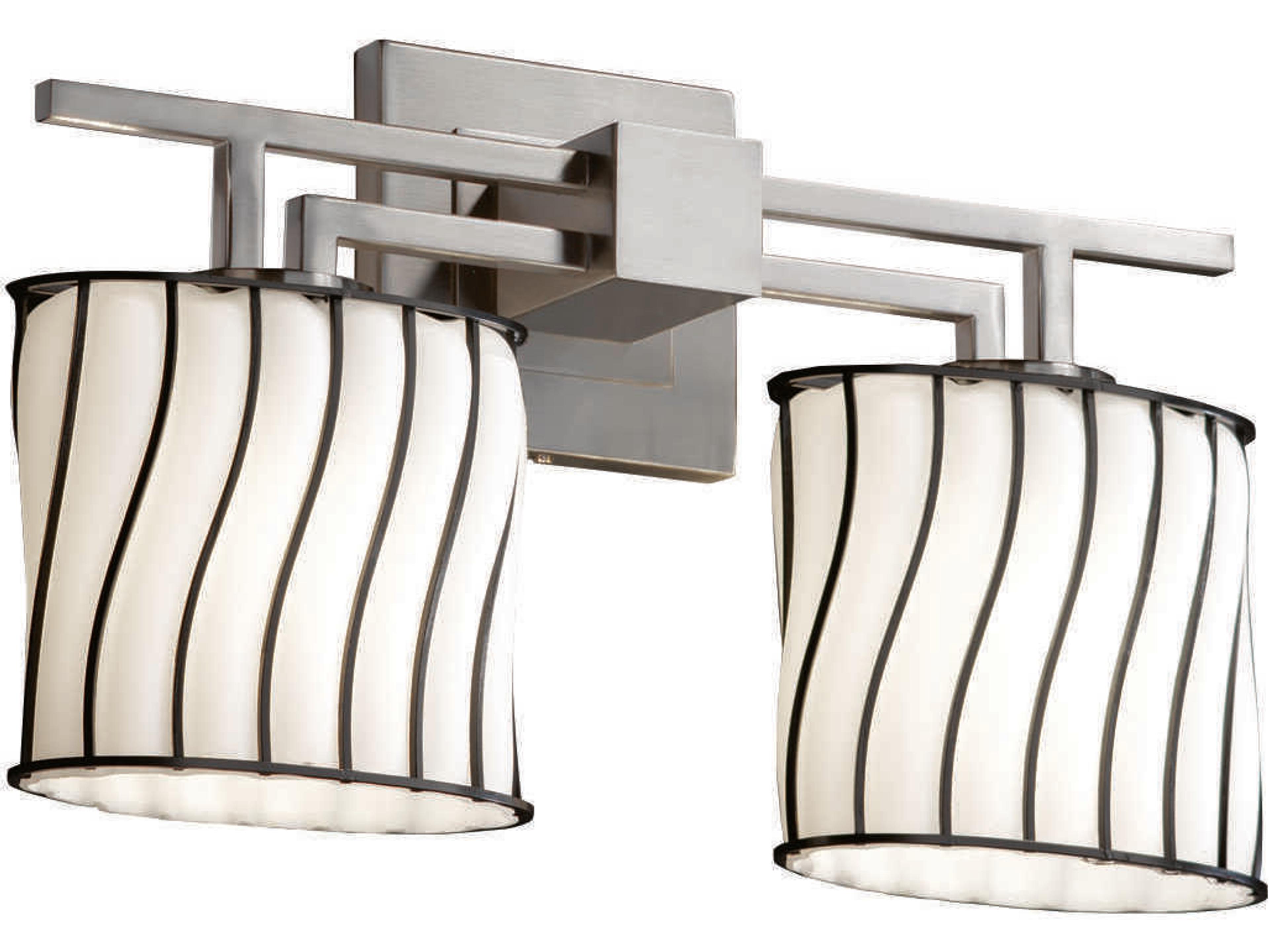 Wire Glass 2-Light Nickel Vanity Light