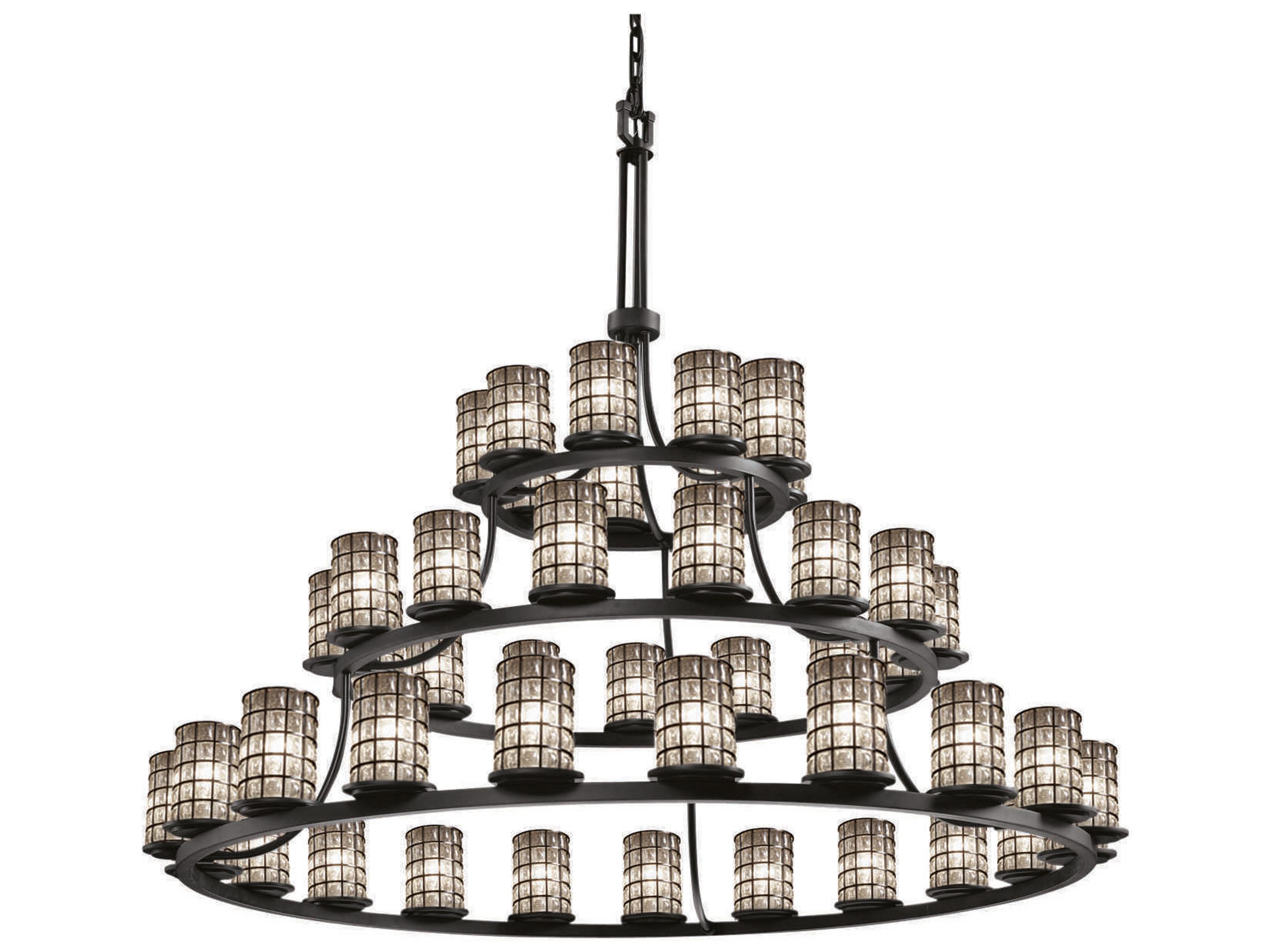 Wire Glass 45-Light Black Cylinder Tiered Chandelier