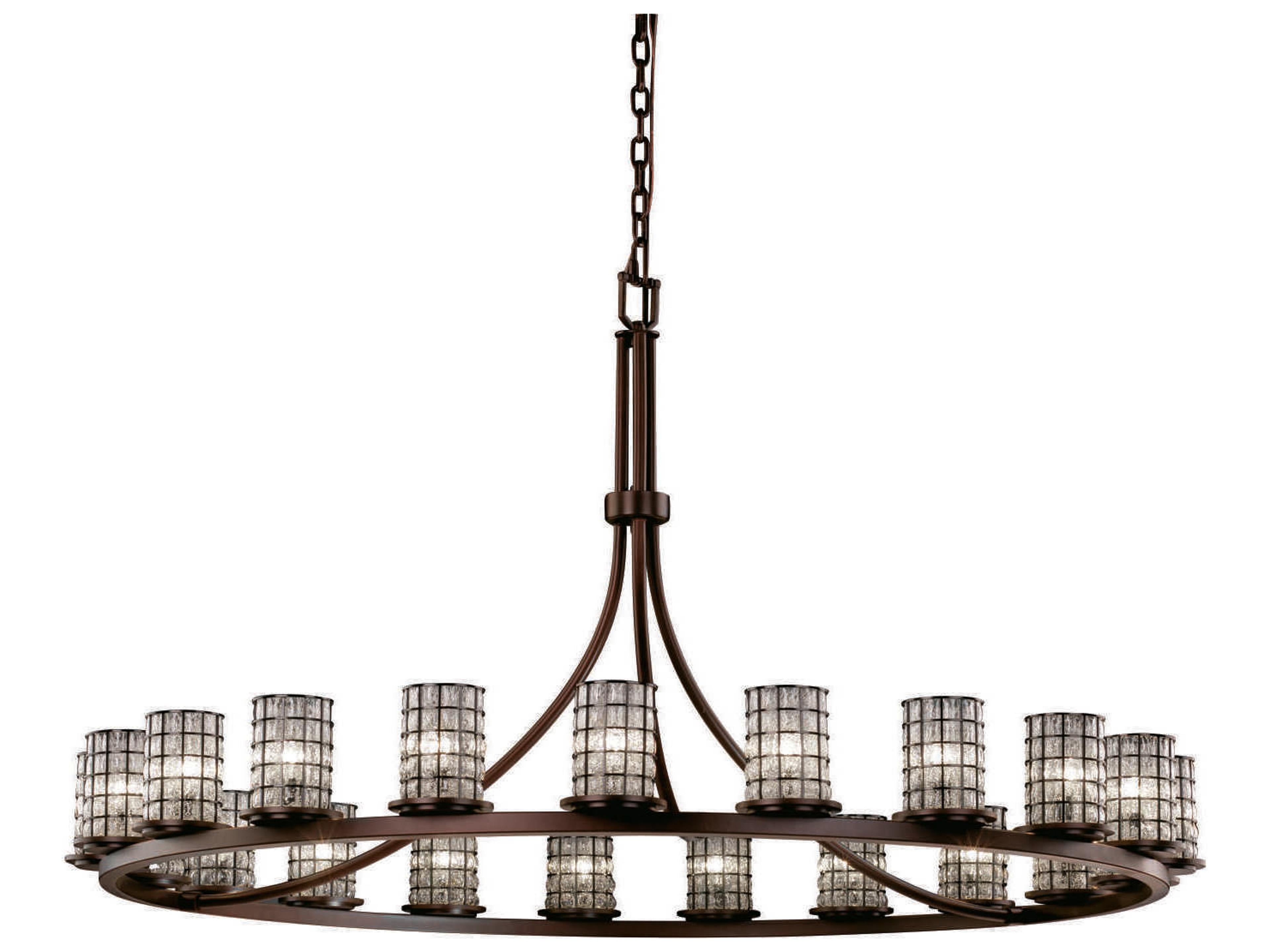 Wire Glass 21-Light Bronze Cylinder Chandelier