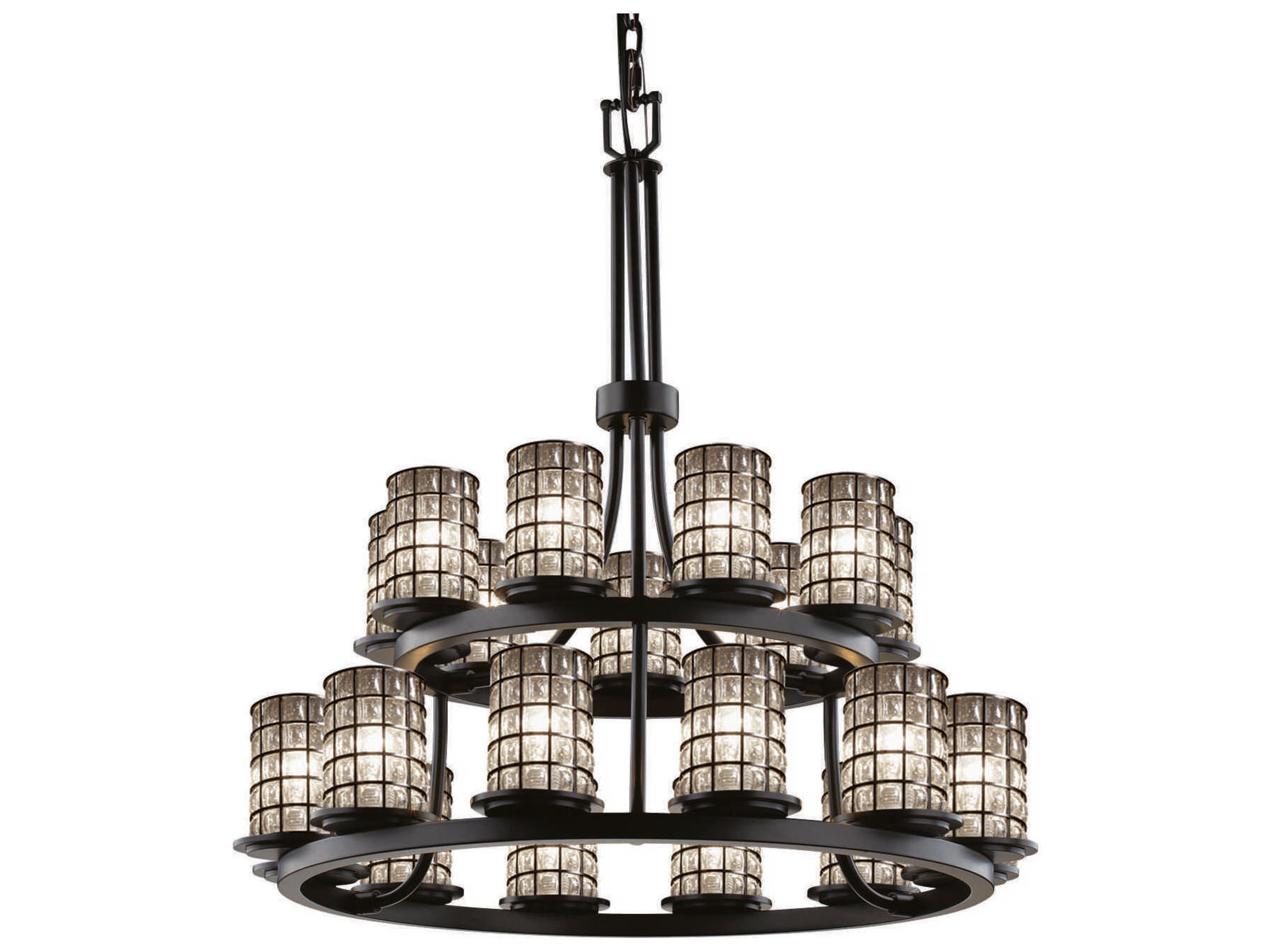 Wire Glass 21-Light Bronze Cylinder Tiered Chandelier