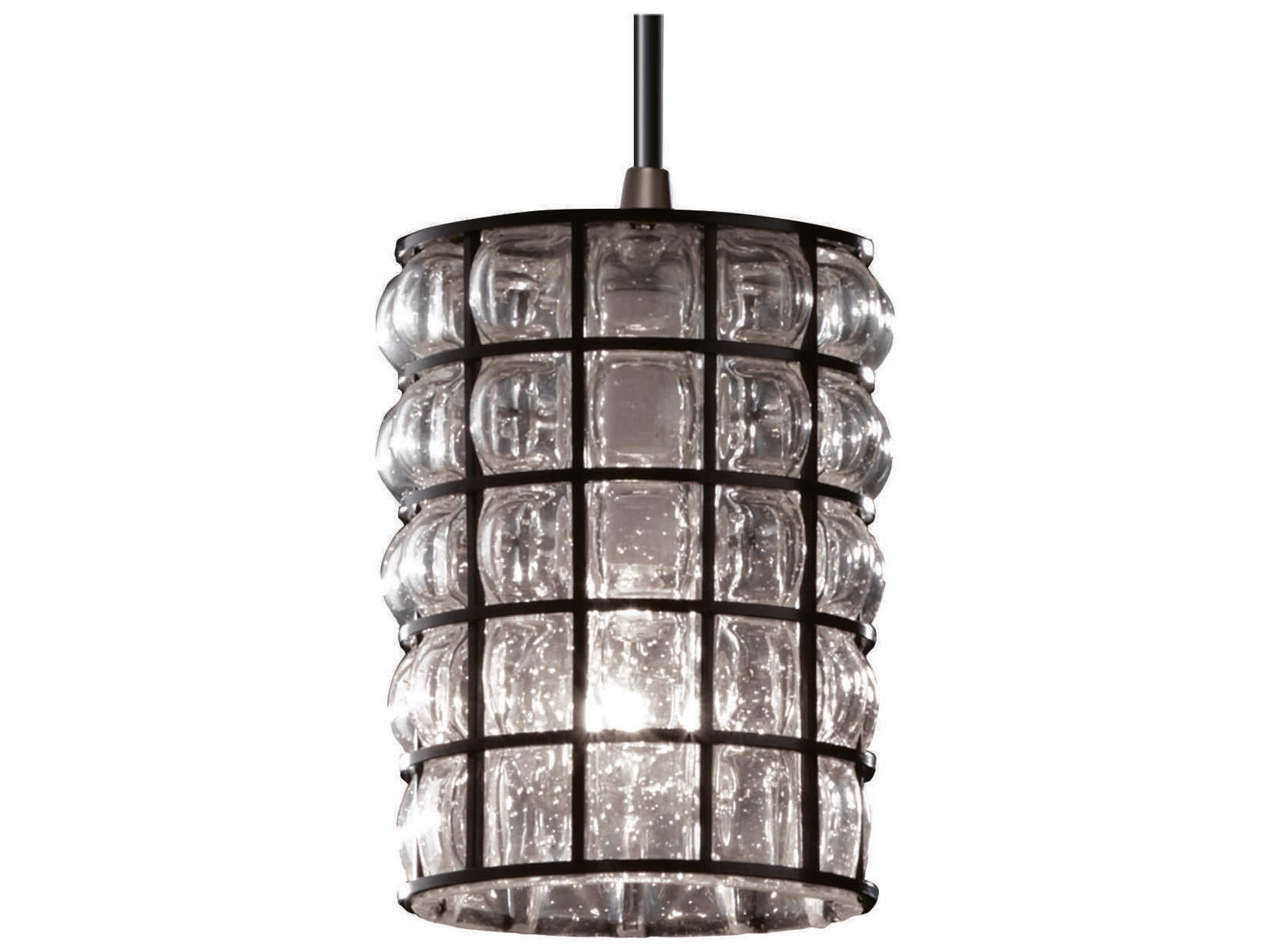 Wire Glass 1-Light Nickel Cylinder Mini Pendant