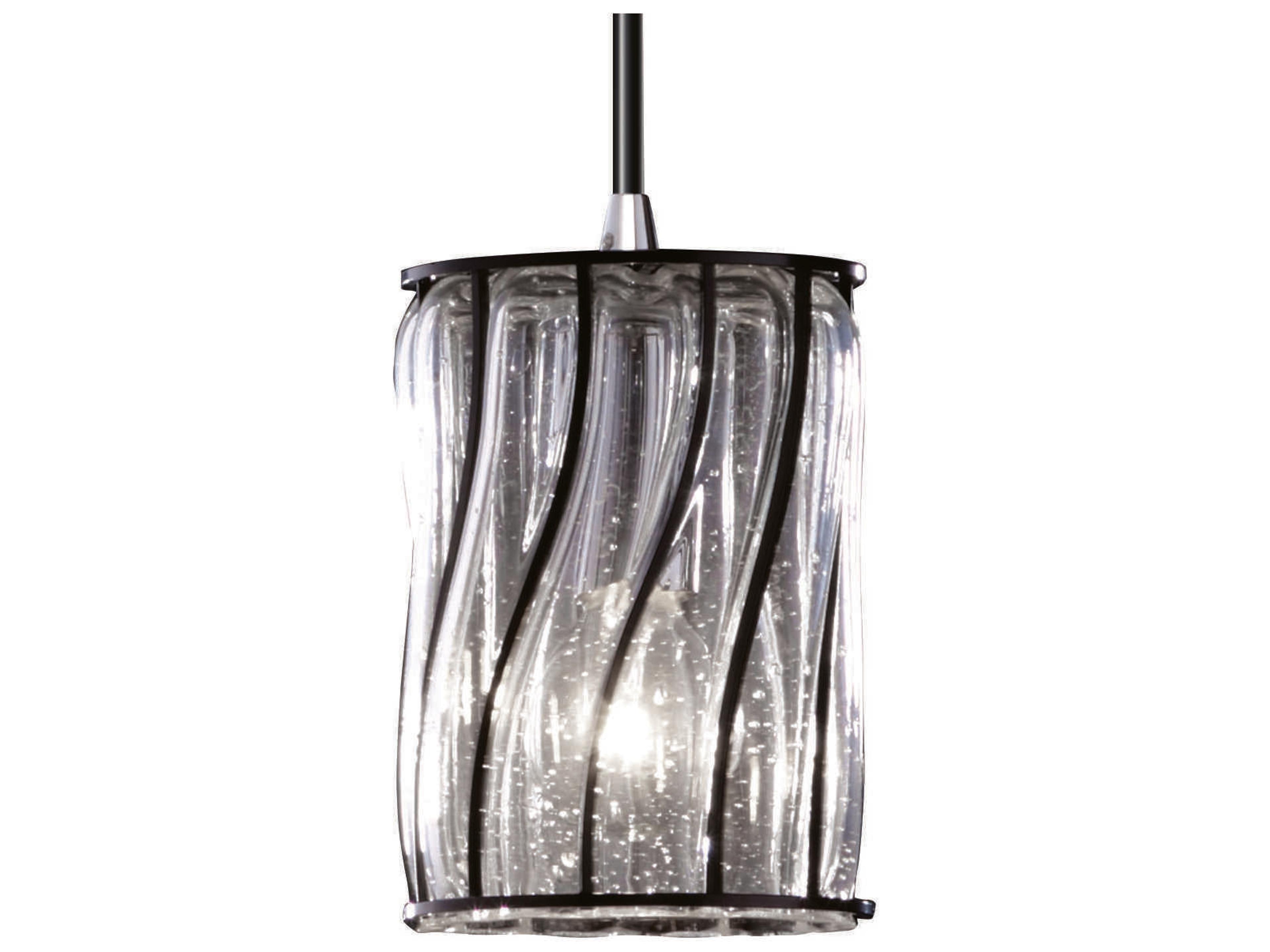 Justice Design Group Wire Glass 1-Light Nickel Cylinder Mini Pendant