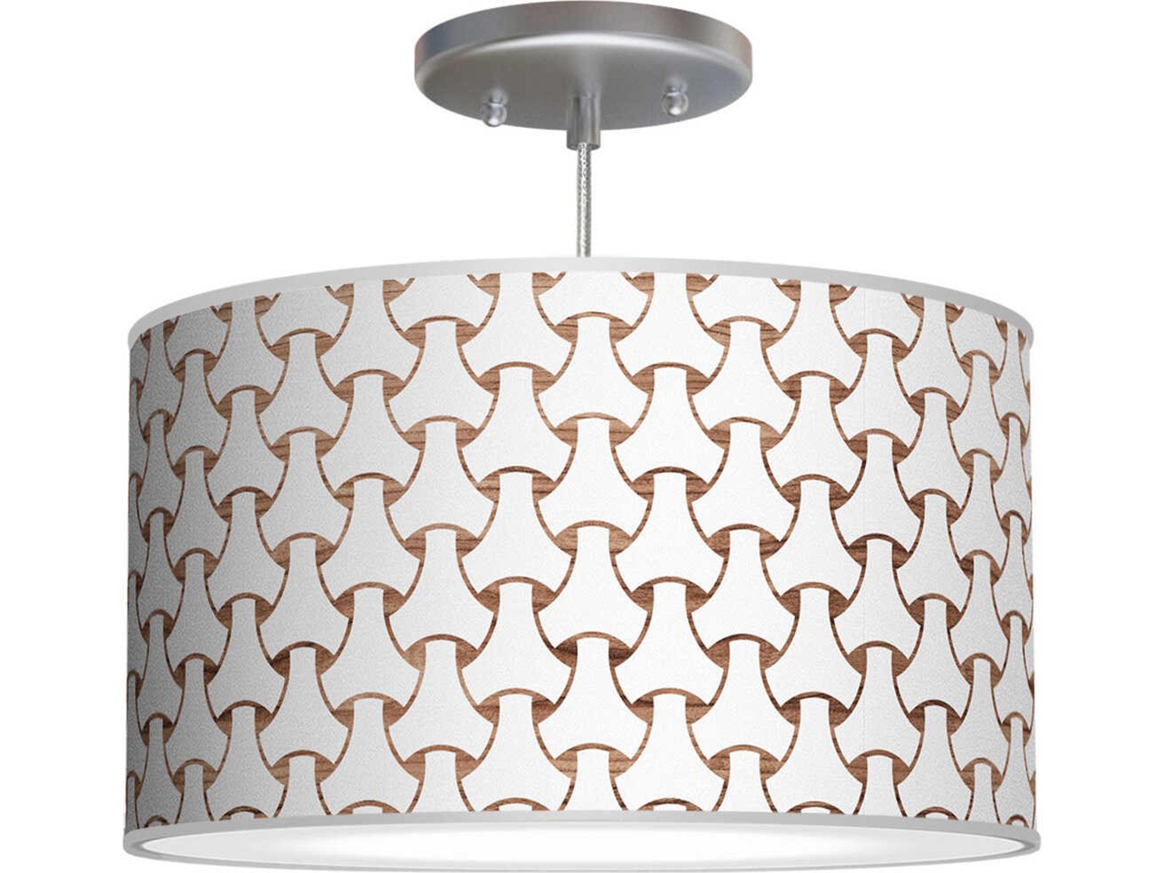 Basket Weave Printed Thao 1-Light Brown Drum Pendant