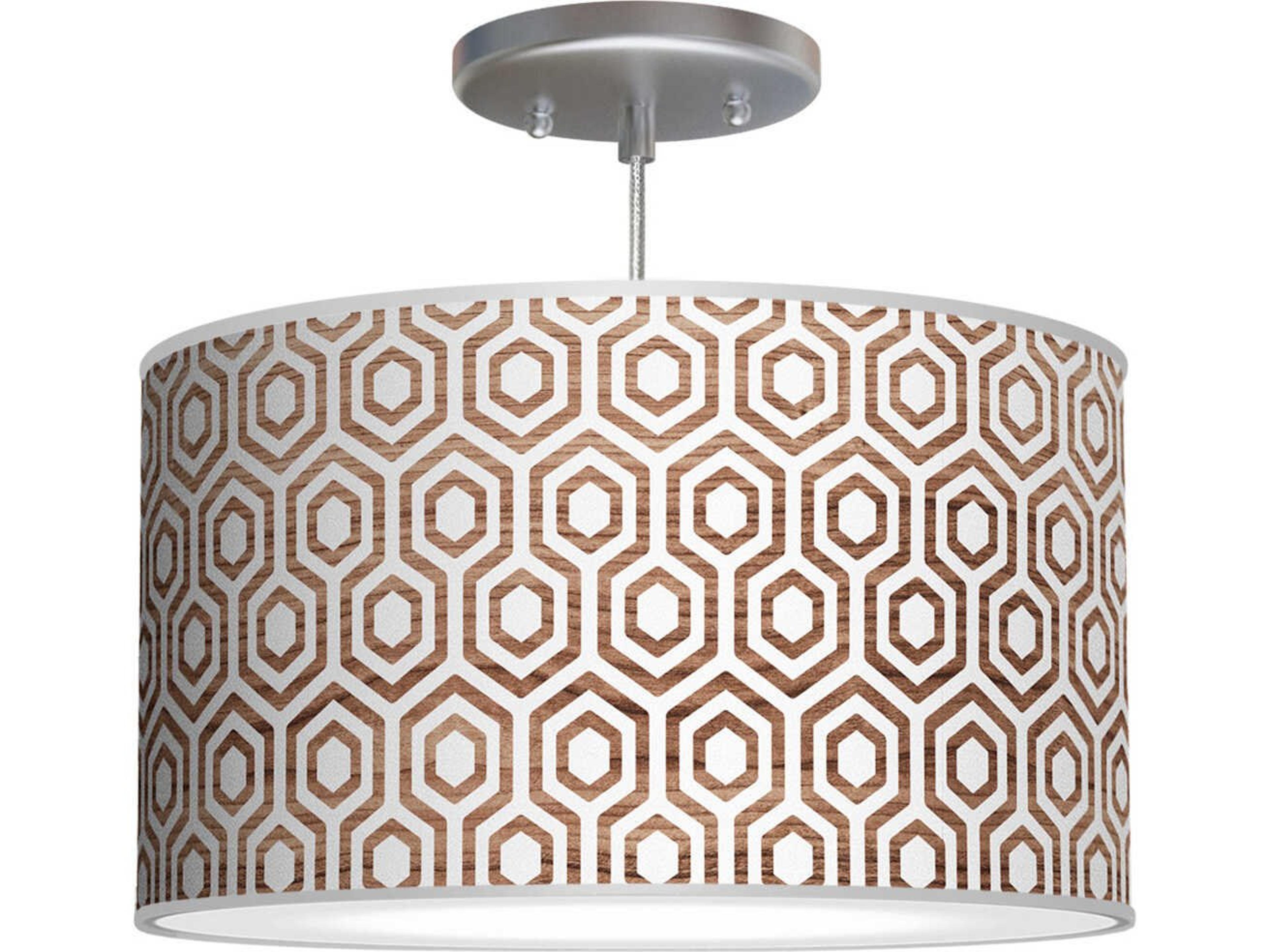 Hexagon Printed Thao 1-Light Brown Drum Mini Pendant