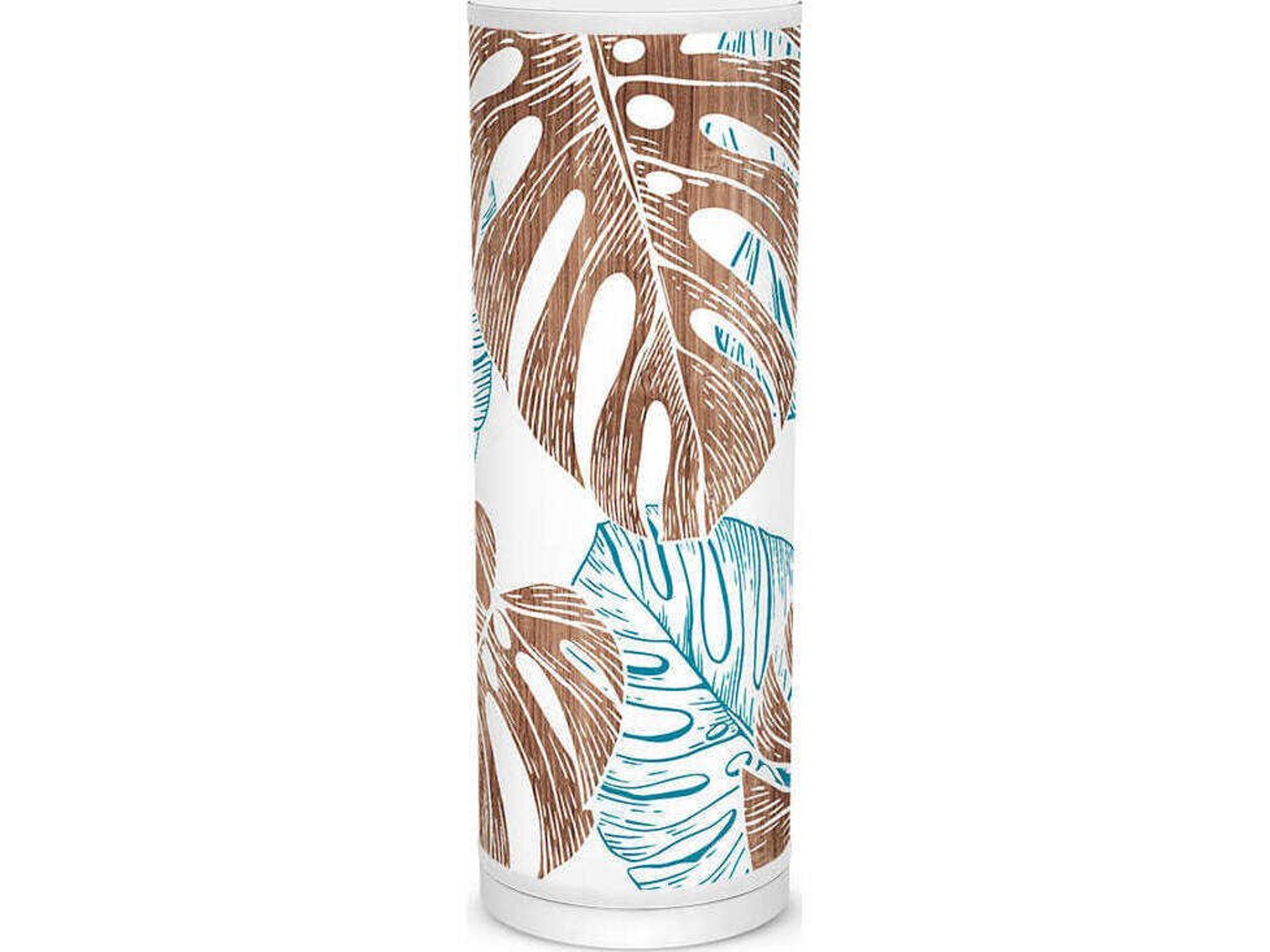 Monstera Leaf Printed Tube Blue Table Lamp
