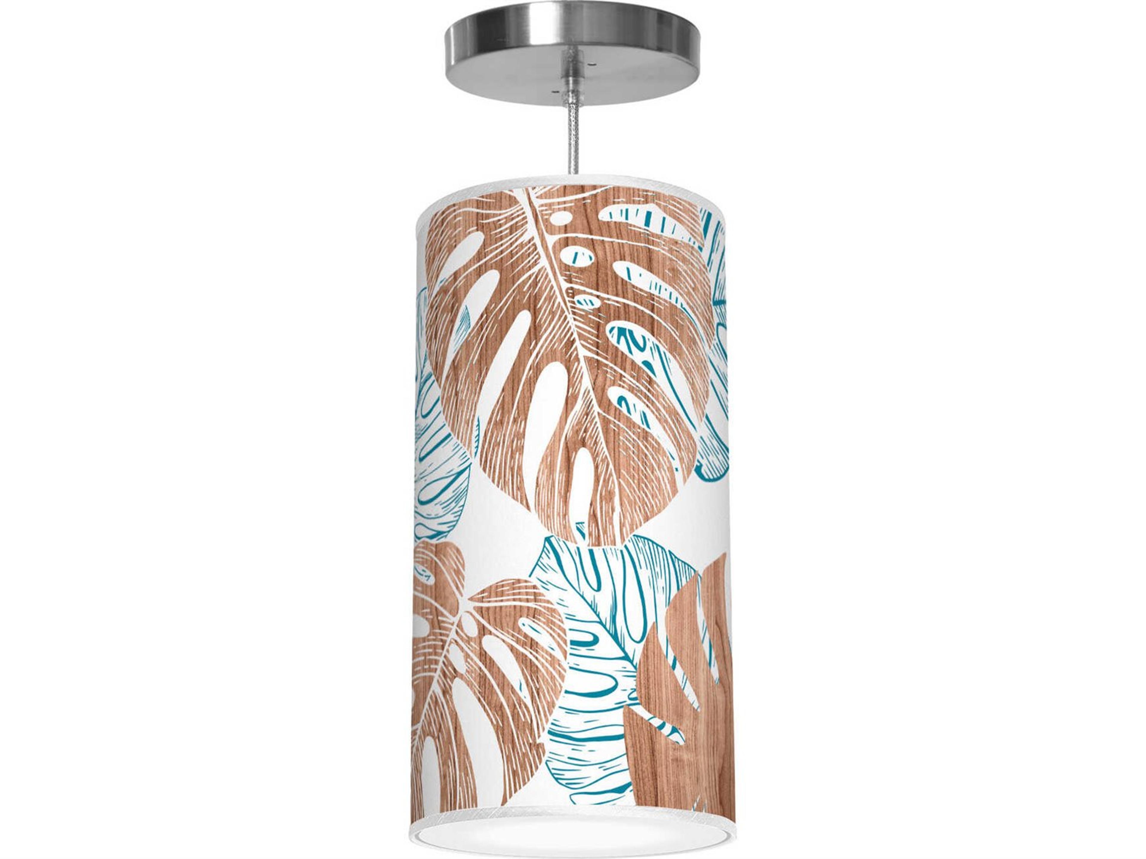 Monstera Printed Lisha 1-Light Blue Cylinder Mini Pendant