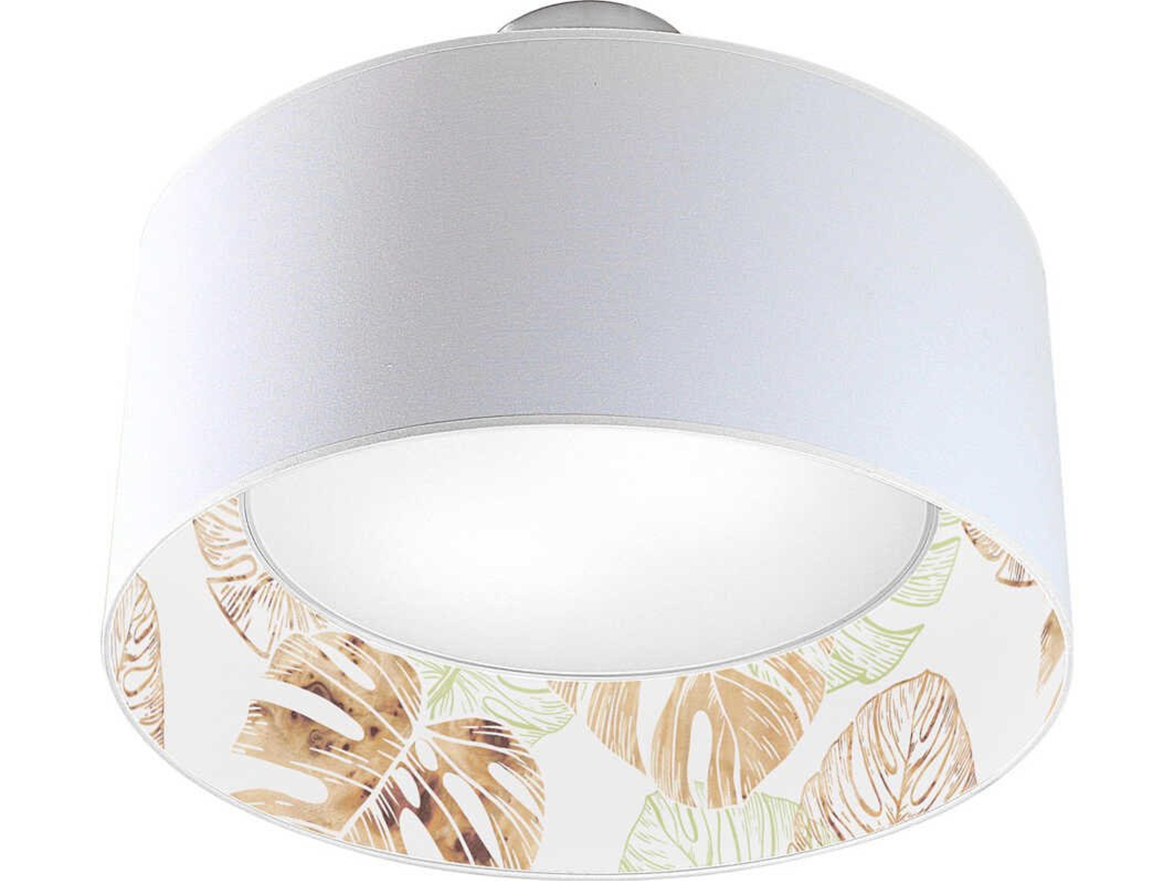 Monstera Printed Inny 2-Light Green Drum Flush Mount