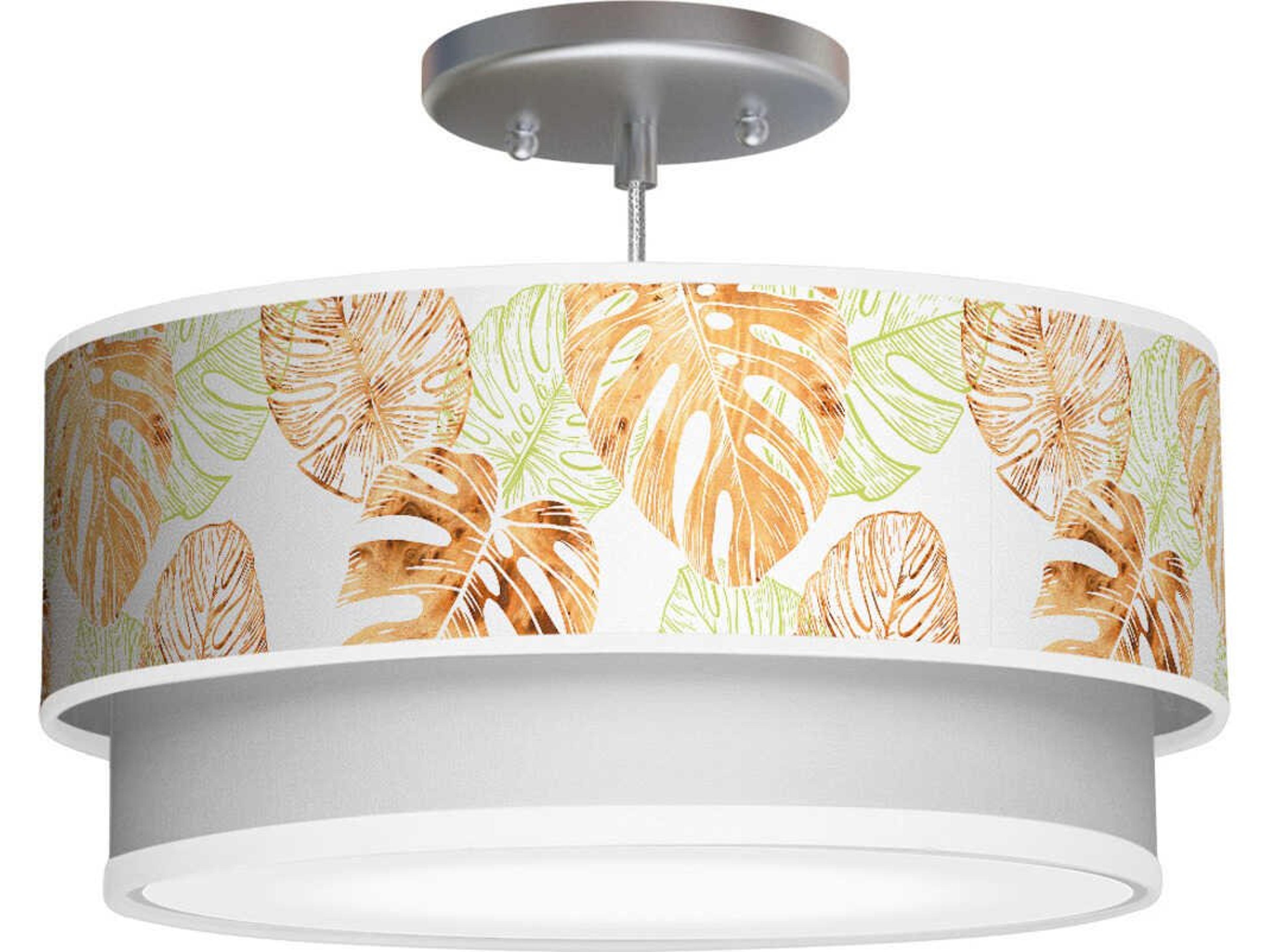 Monstera Printed Luther 1-Light Green Drum Tiered Pendant