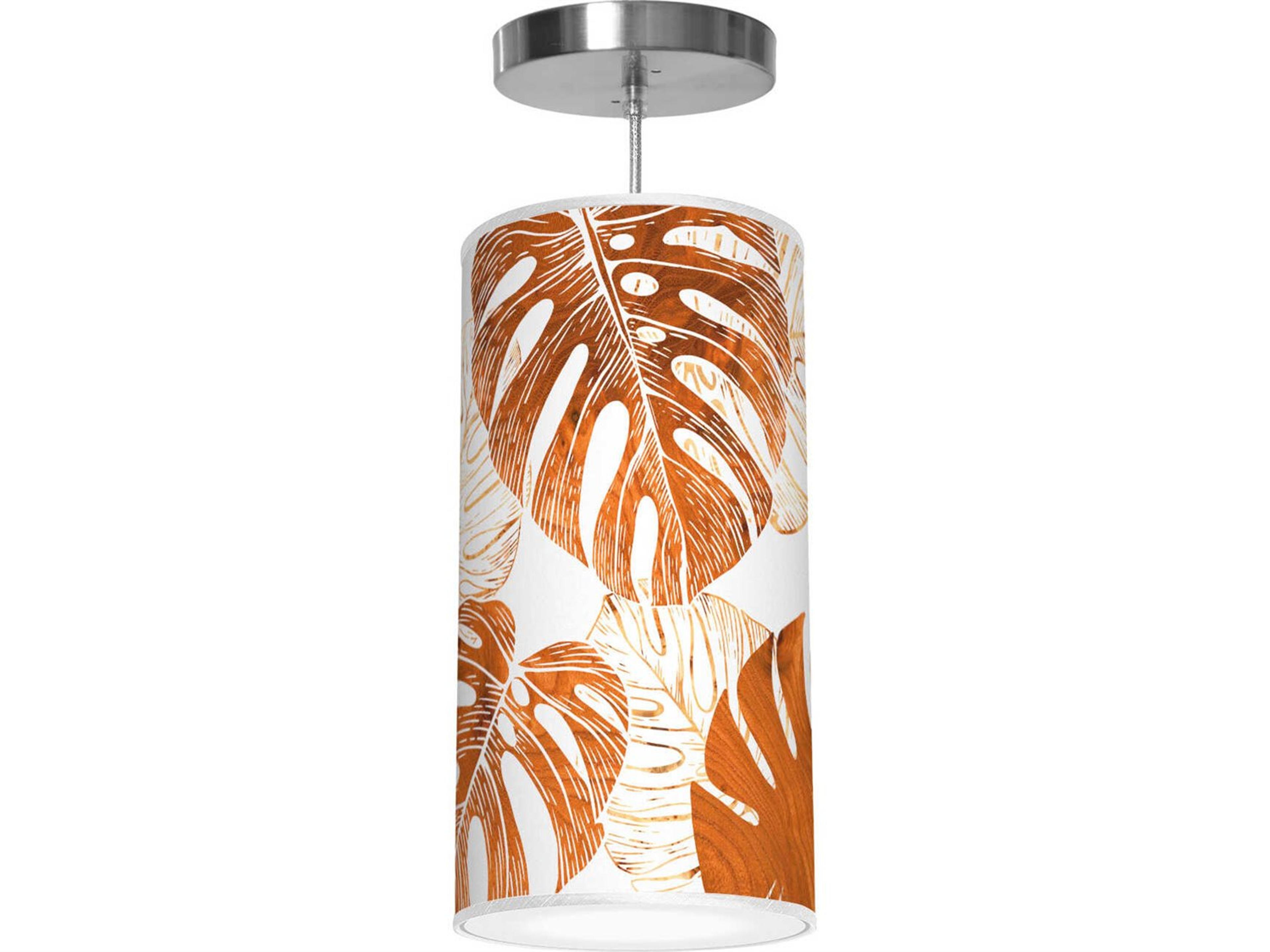 Monstera Printed Lisha 1-Light Brown Cylinder Mini Pendant