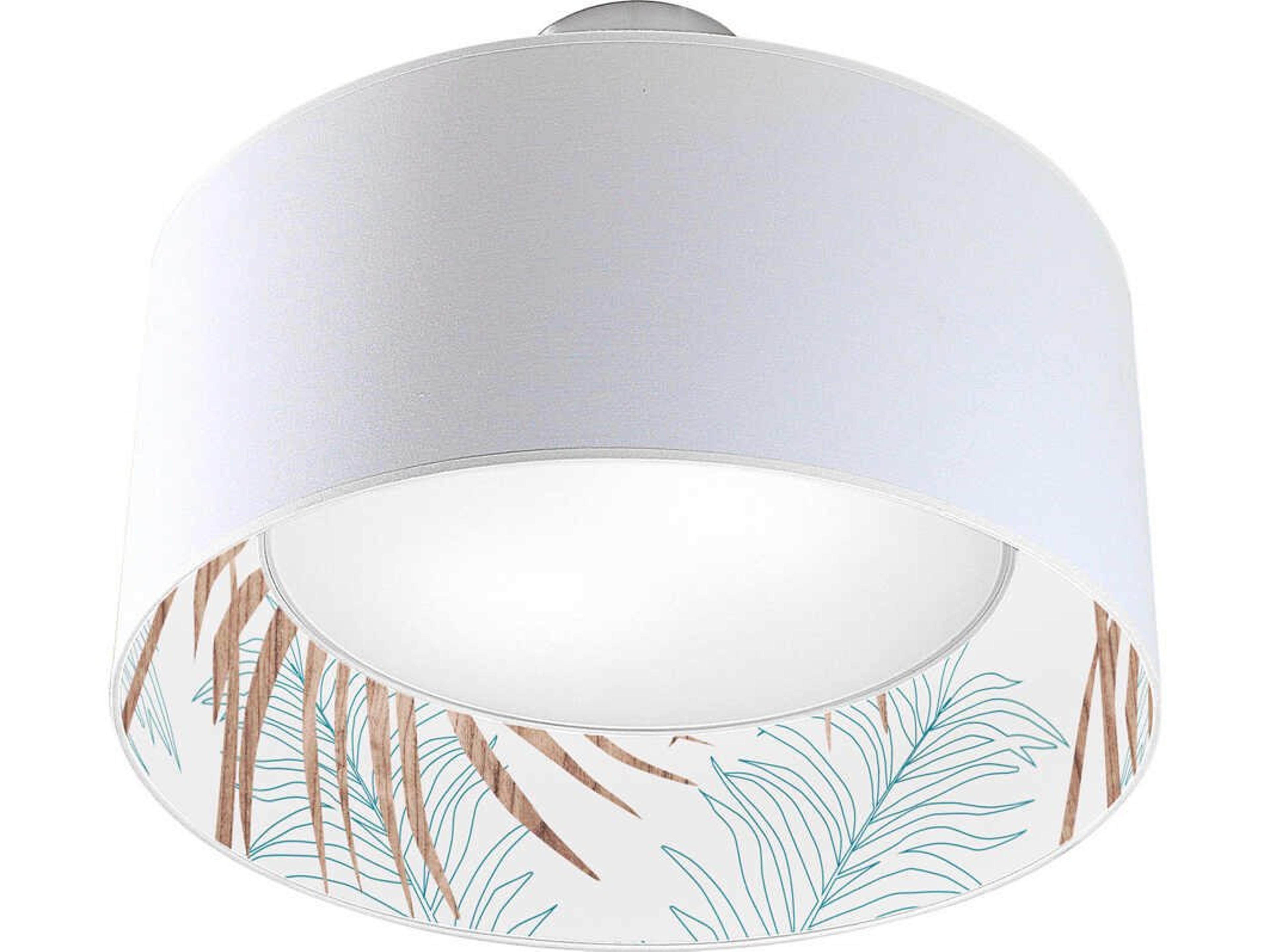 Palm Printed Inny 2-Light White Drum Flush Mount