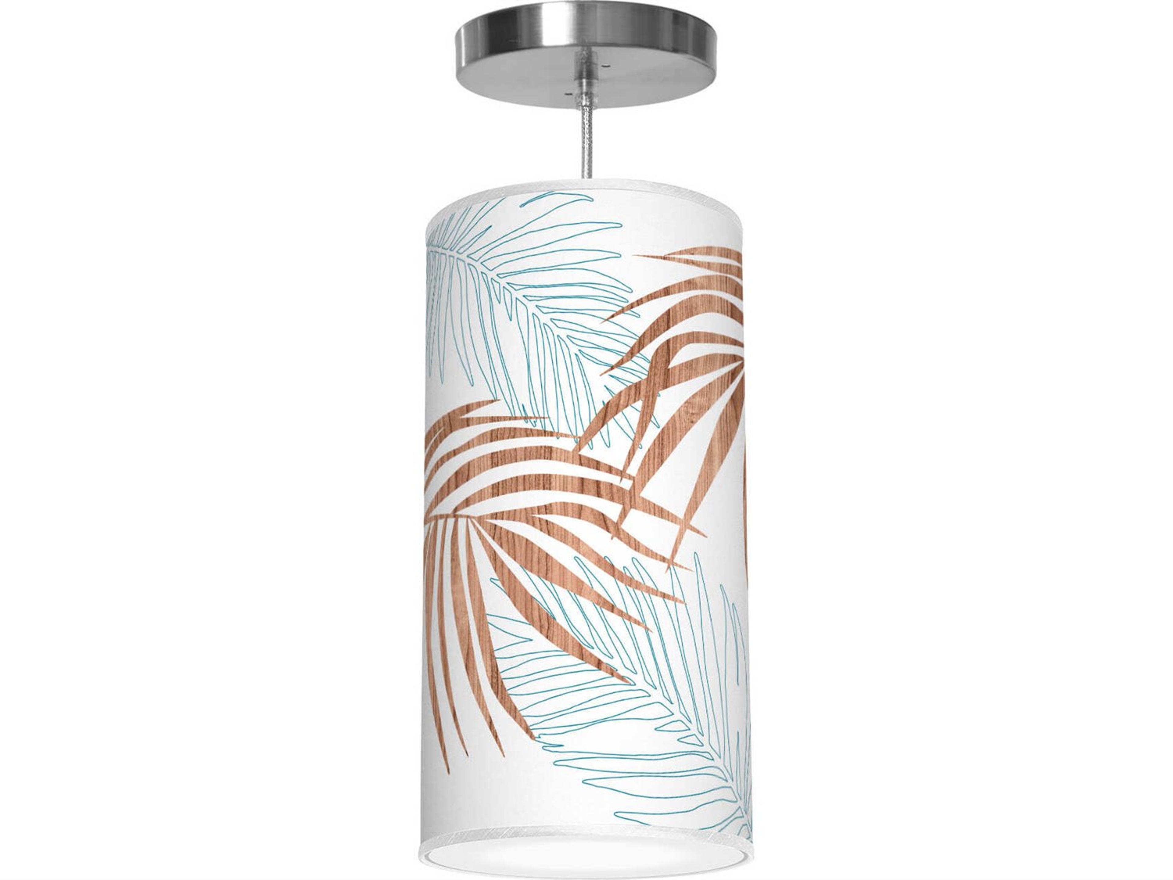 Palm Printed Lisha 1-Light Blue Cylinder Mini Pendant