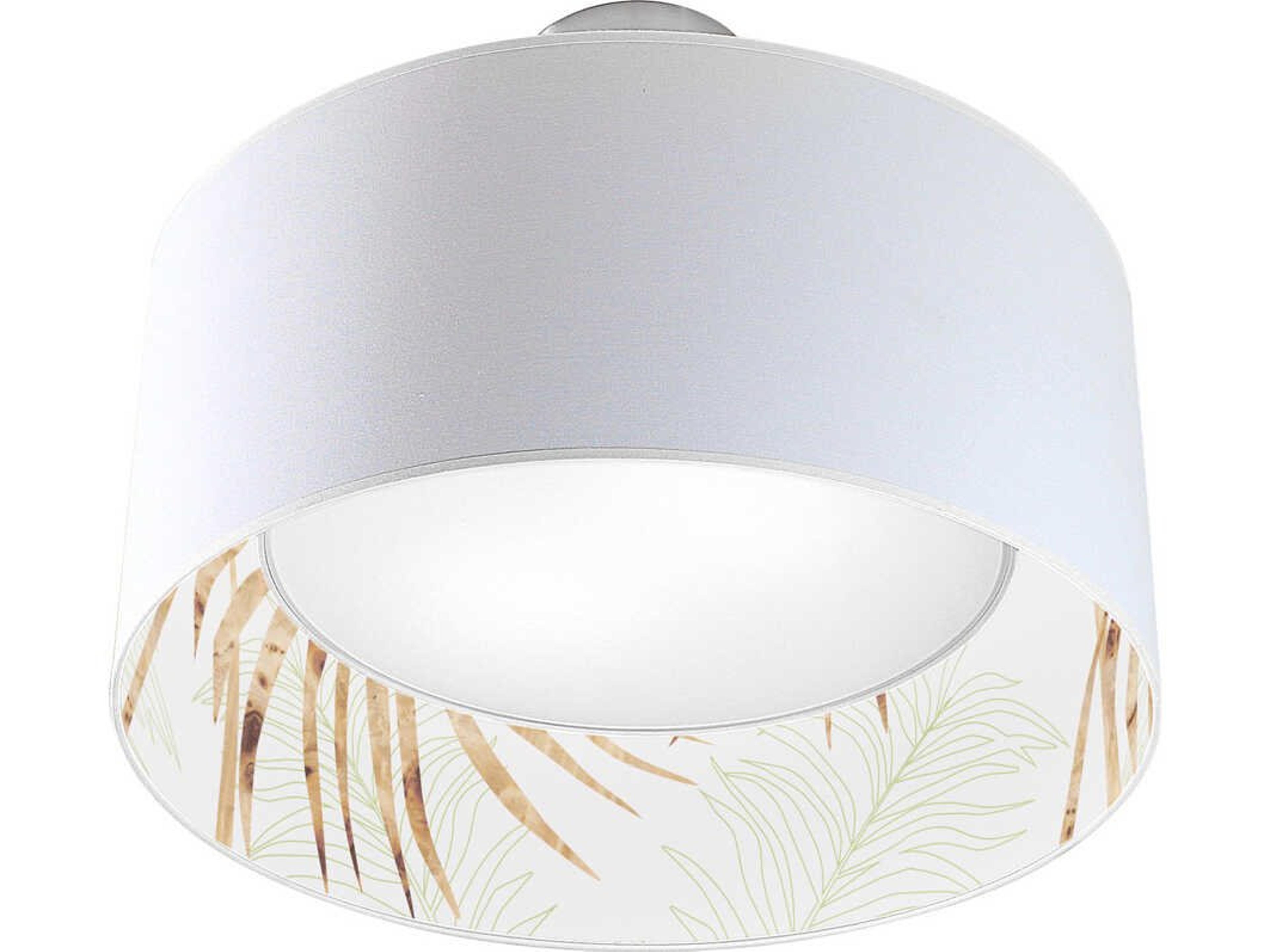 Palm Printed Inny 2-Light Green Drum Flush Mount
