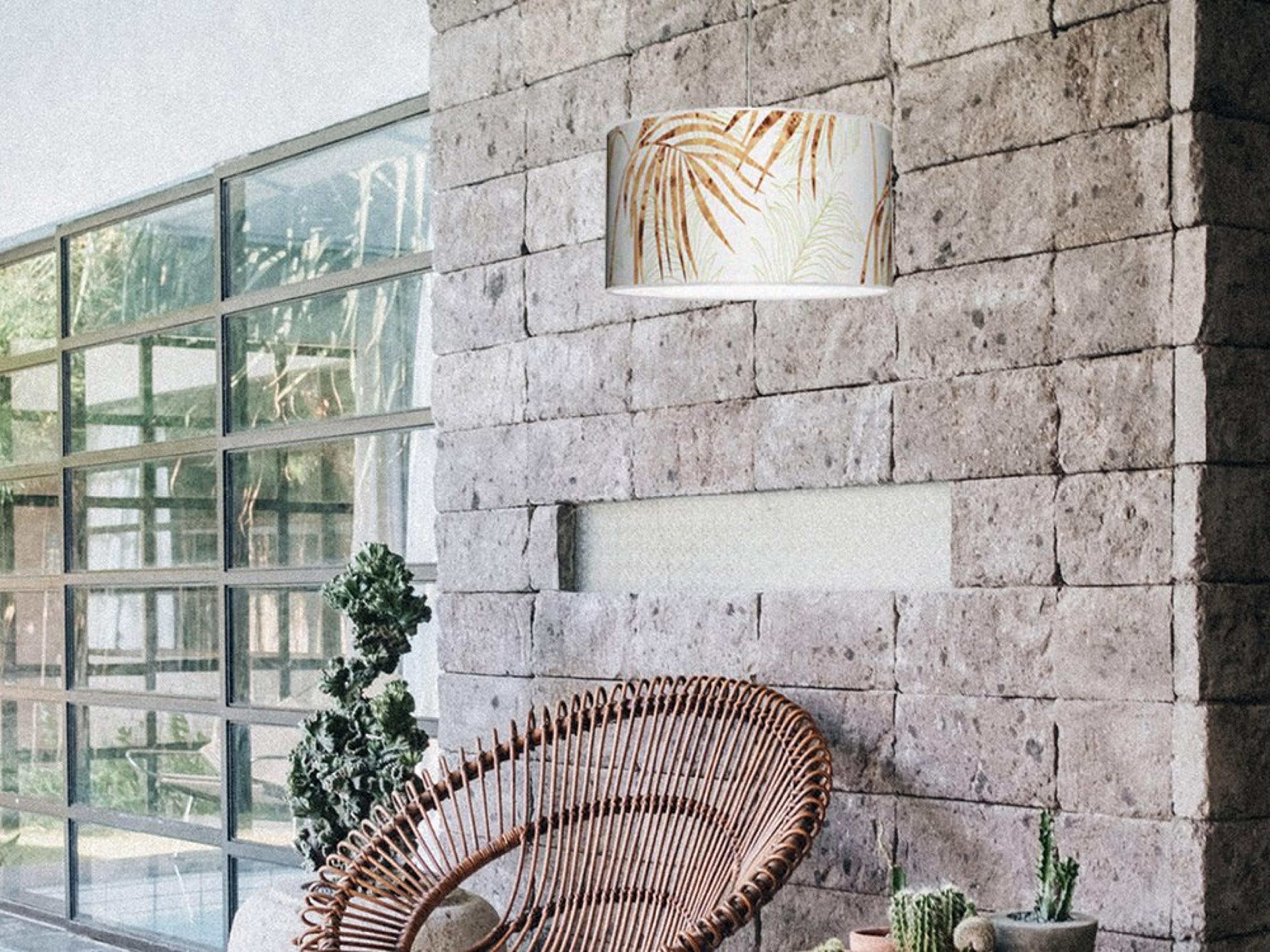 jefdesigns Palm Printed Thao 1-Light Green Drum Pendant