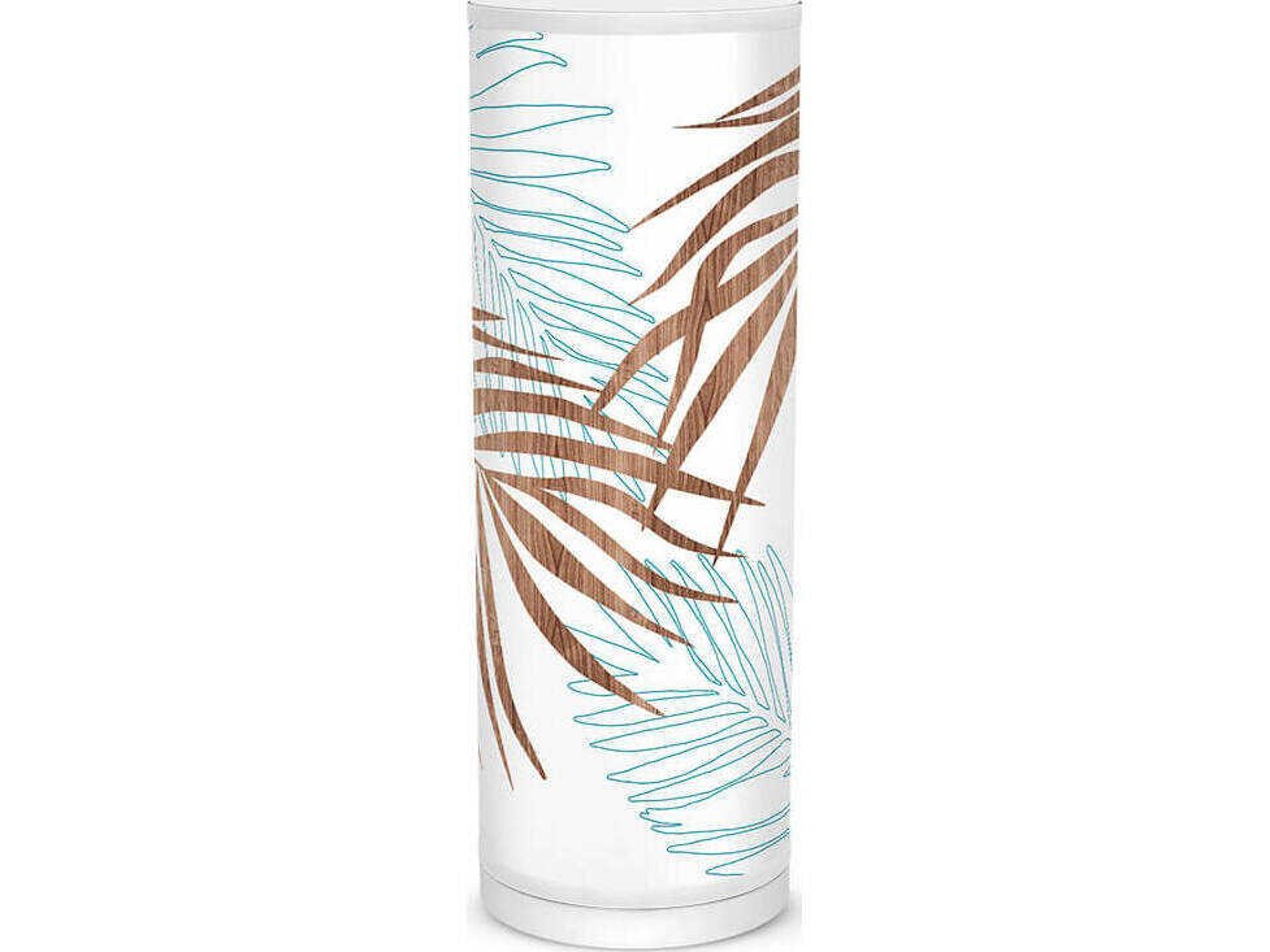 Palm Leaf Printed Tube Blue Table Lamp