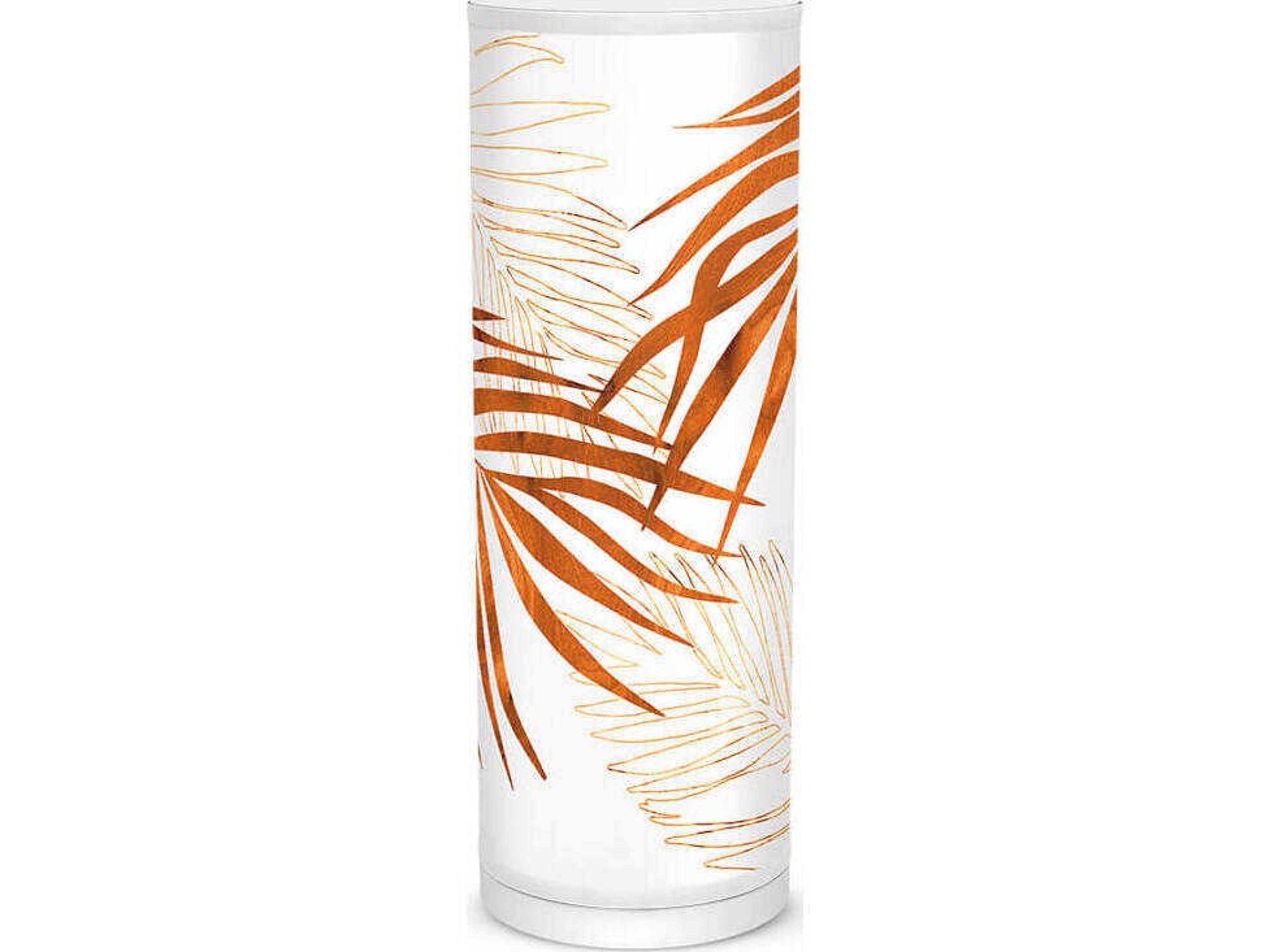 Palm Leaf Printed Tube Brown Table Lamp