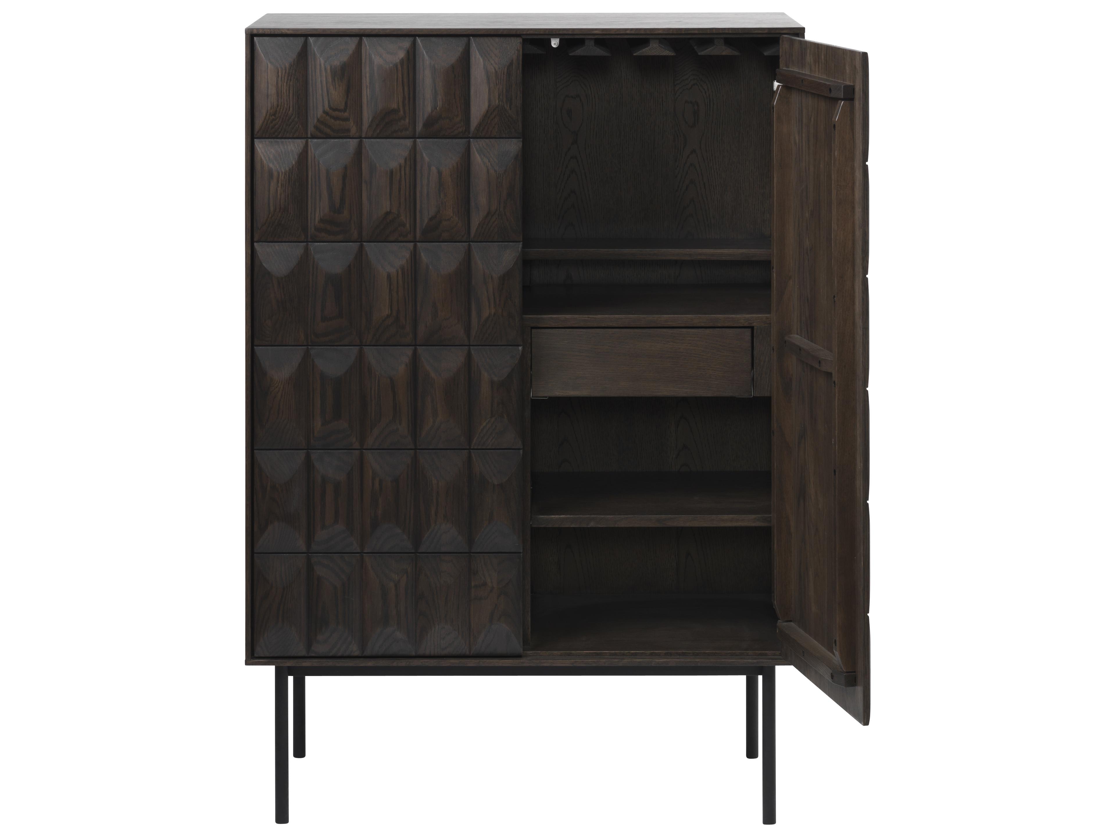 Unique Furniture Latina Brown Oak Wood Black Wine Bar Cabinet
