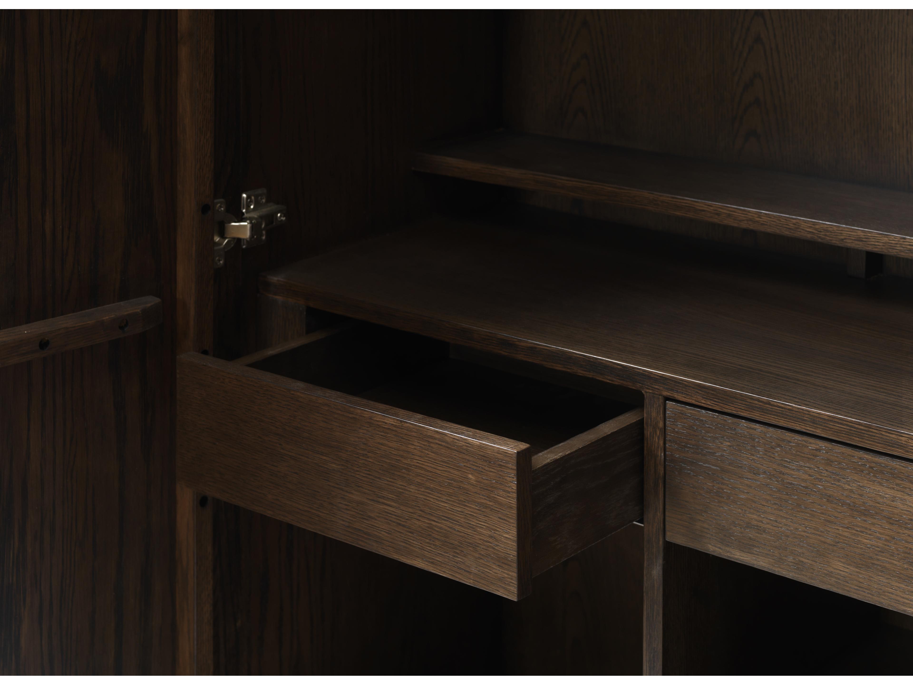Unique Furniture Latina Brown Oak Wood Black Wine Bar Cabinet