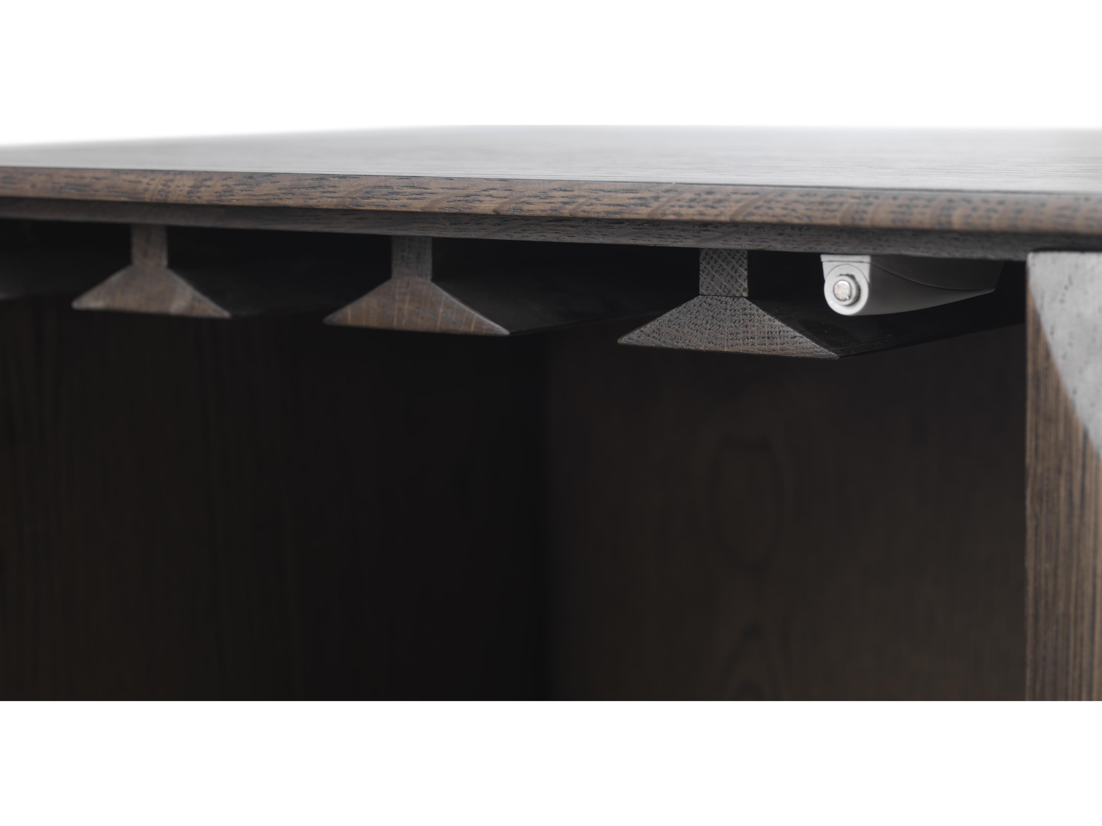 Unique Furniture Latina Brown Oak Wood Black Wine Bar Cabinet