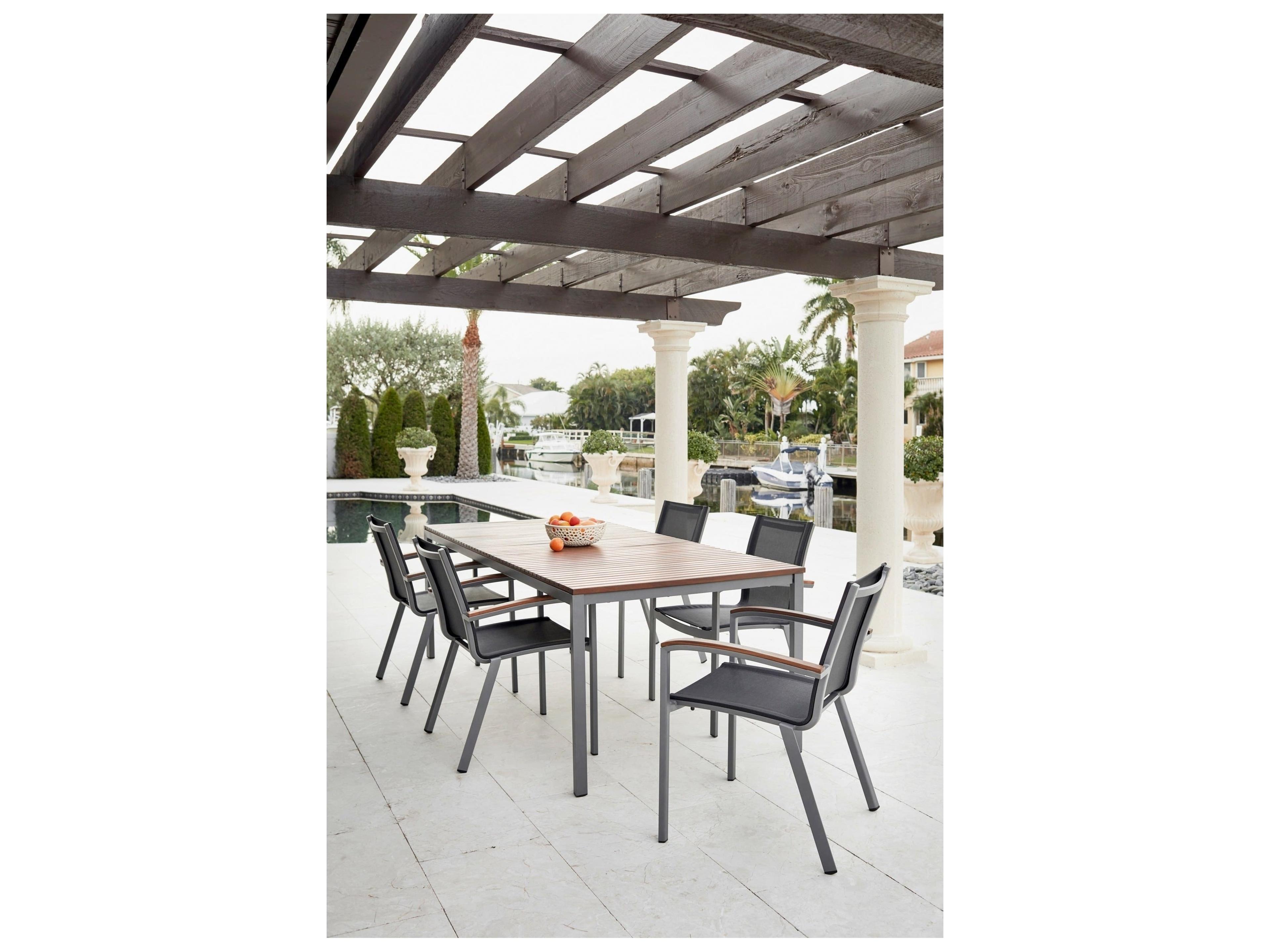 Jensen Outdoor Furniture Harmony IPE Stacking Sling Arm Chair/ Slate