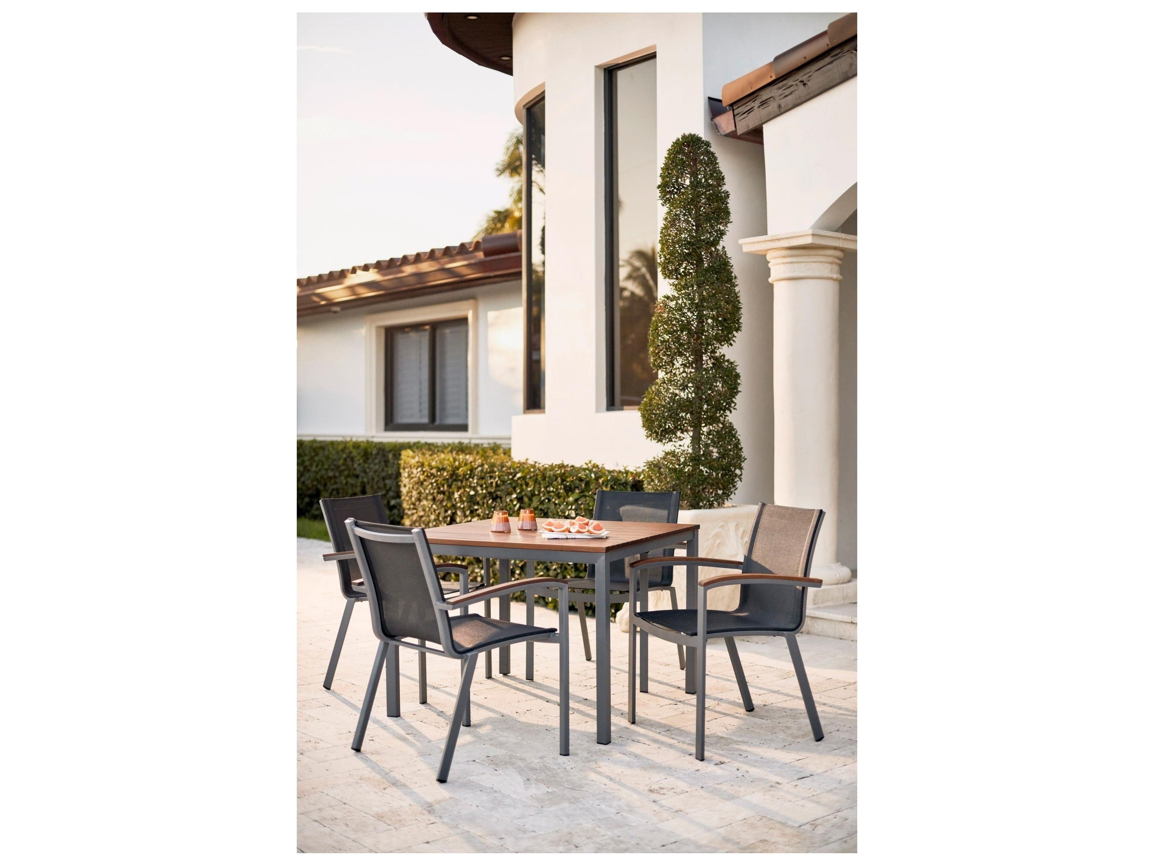 Jensen Outdoor Furniture Harmony IPE Stacking Sling Arm Chair/ Slate