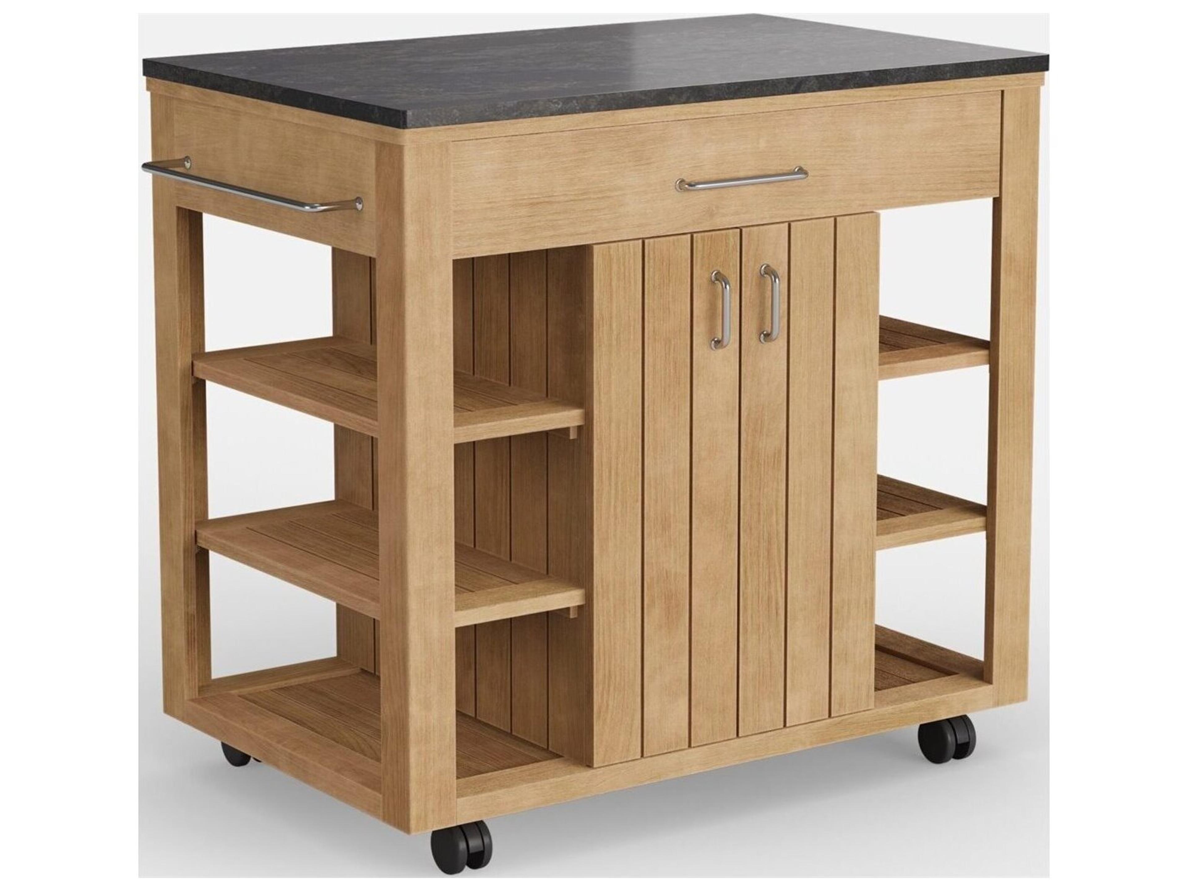 Jensen Outdoor Foundations Sage Teak Serving Buffet with Quartz Top/ Shadow