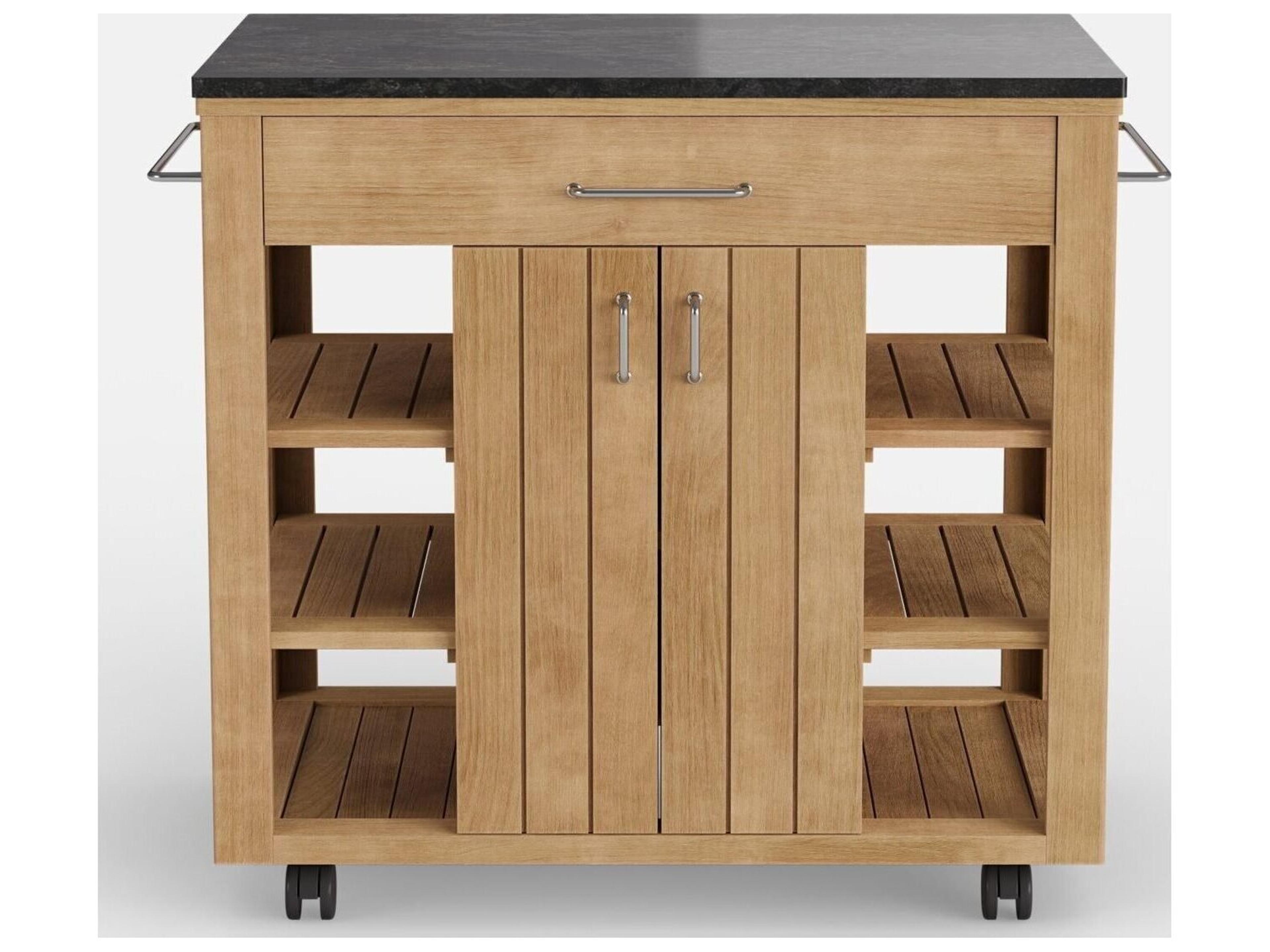 Jensen Outdoor Foundations Sage Teak Serving Buffet with Quartz Top/ Shadow