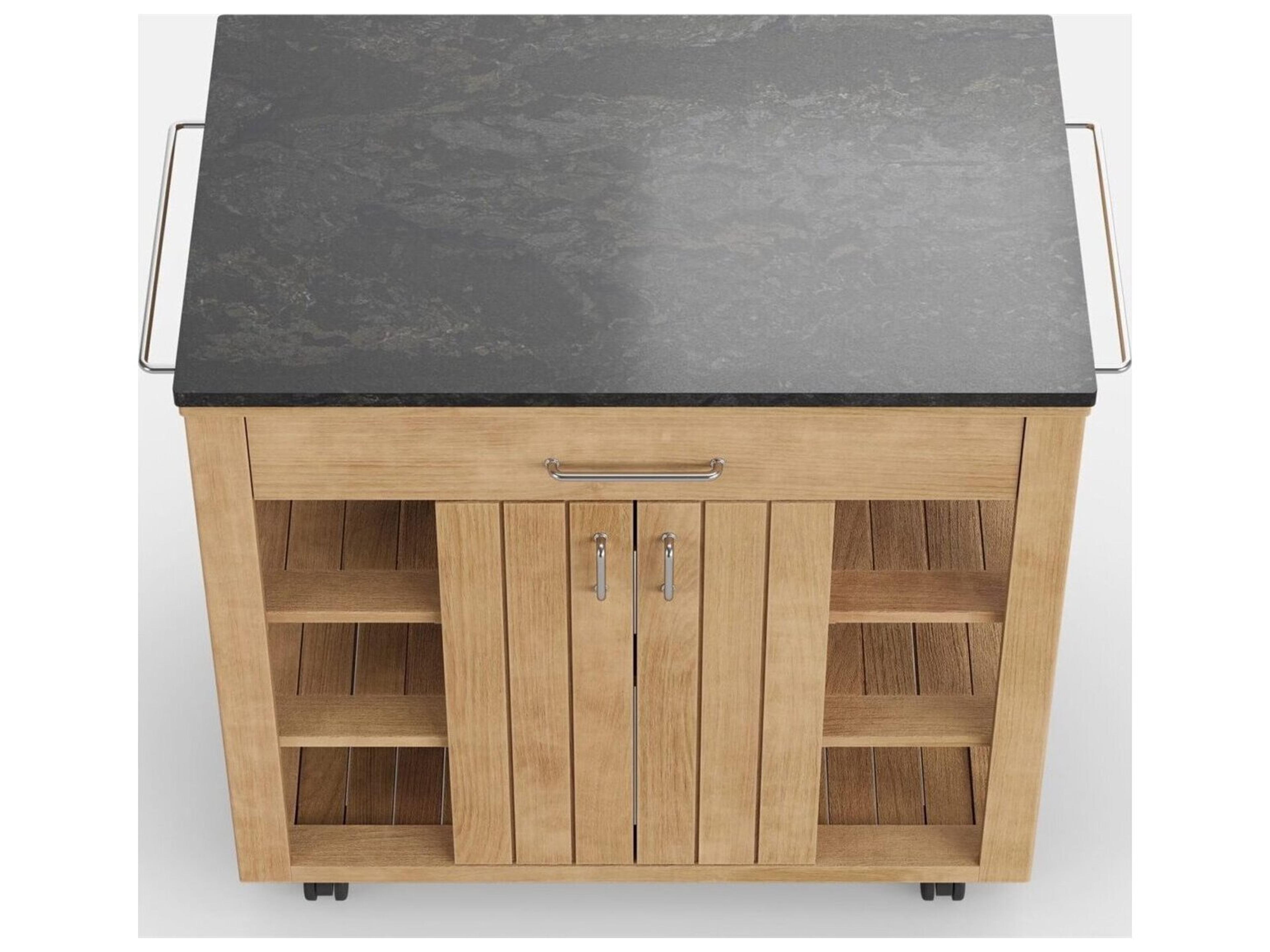 Jensen Outdoor Foundations Sage Teak Serving Buffet with Quartz Top/ Shadow