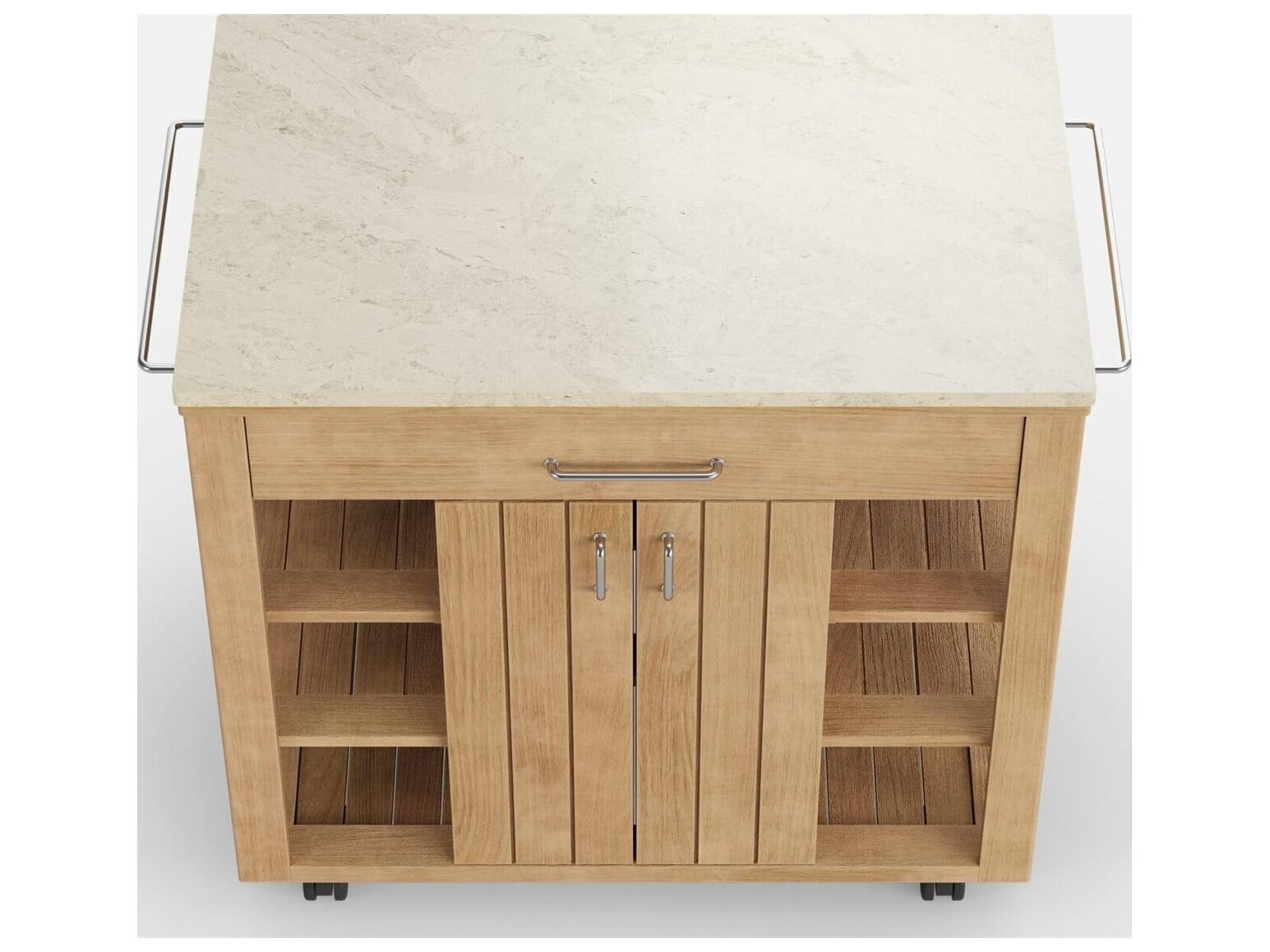 Jensen Outdoor Foundations Sage Teak Serving Buffet with Quartz Top/ Silica