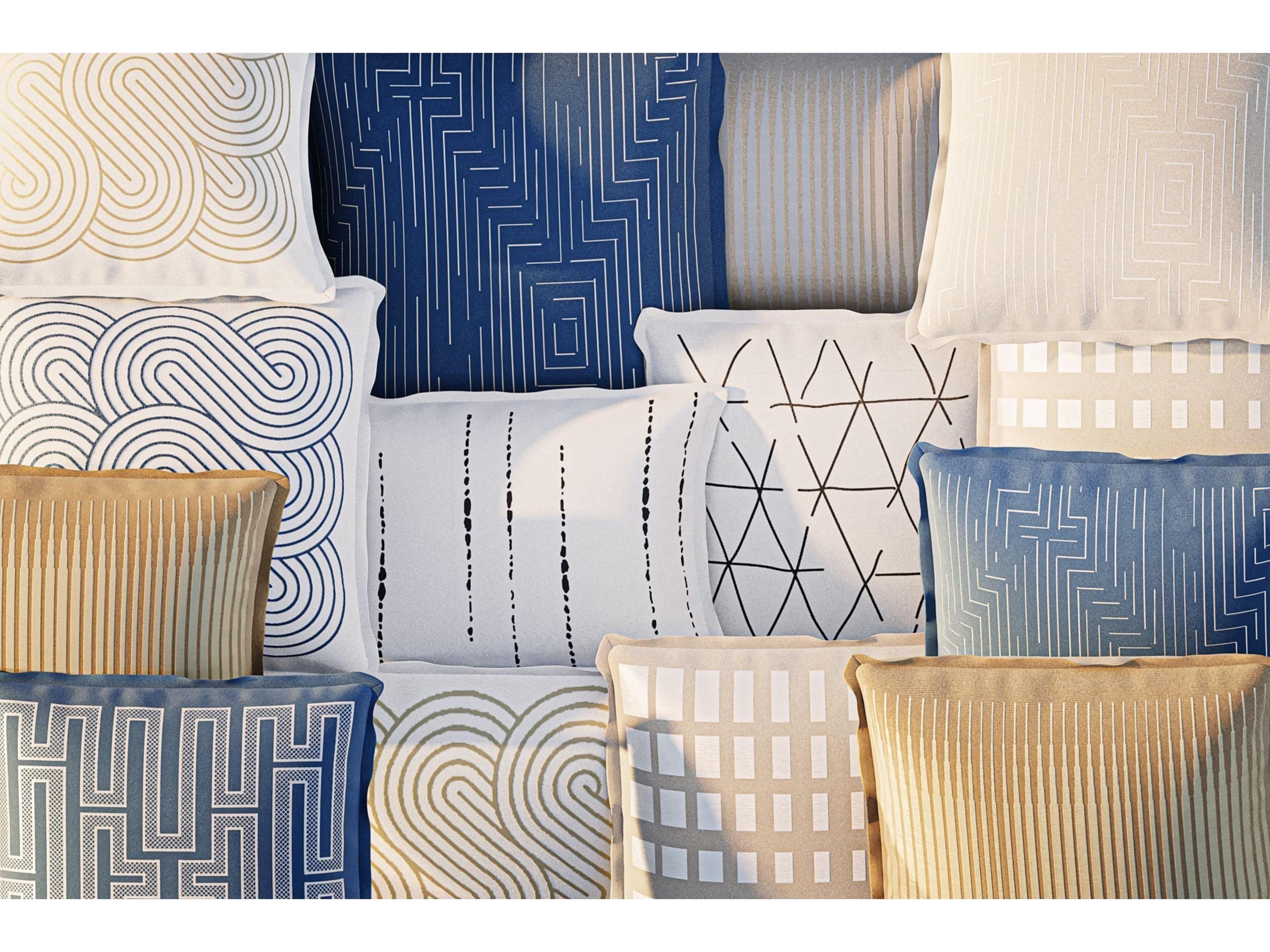 Jensen Outdoor Performance Plume Embroidery 14" x 22" Maze - Indigo/Ivory