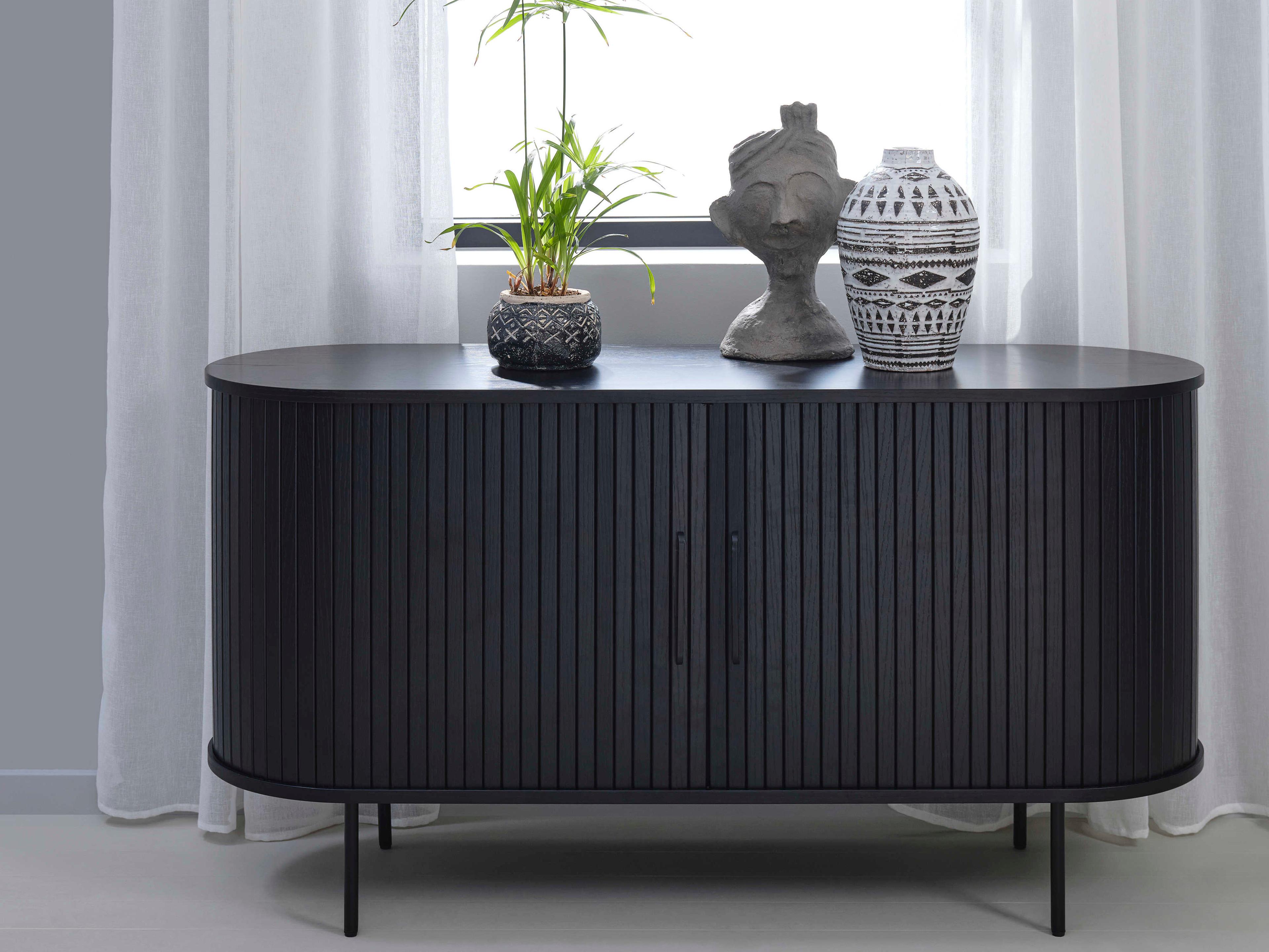 Unique Furniture Nola 55" Oak Wood Black Sideboard