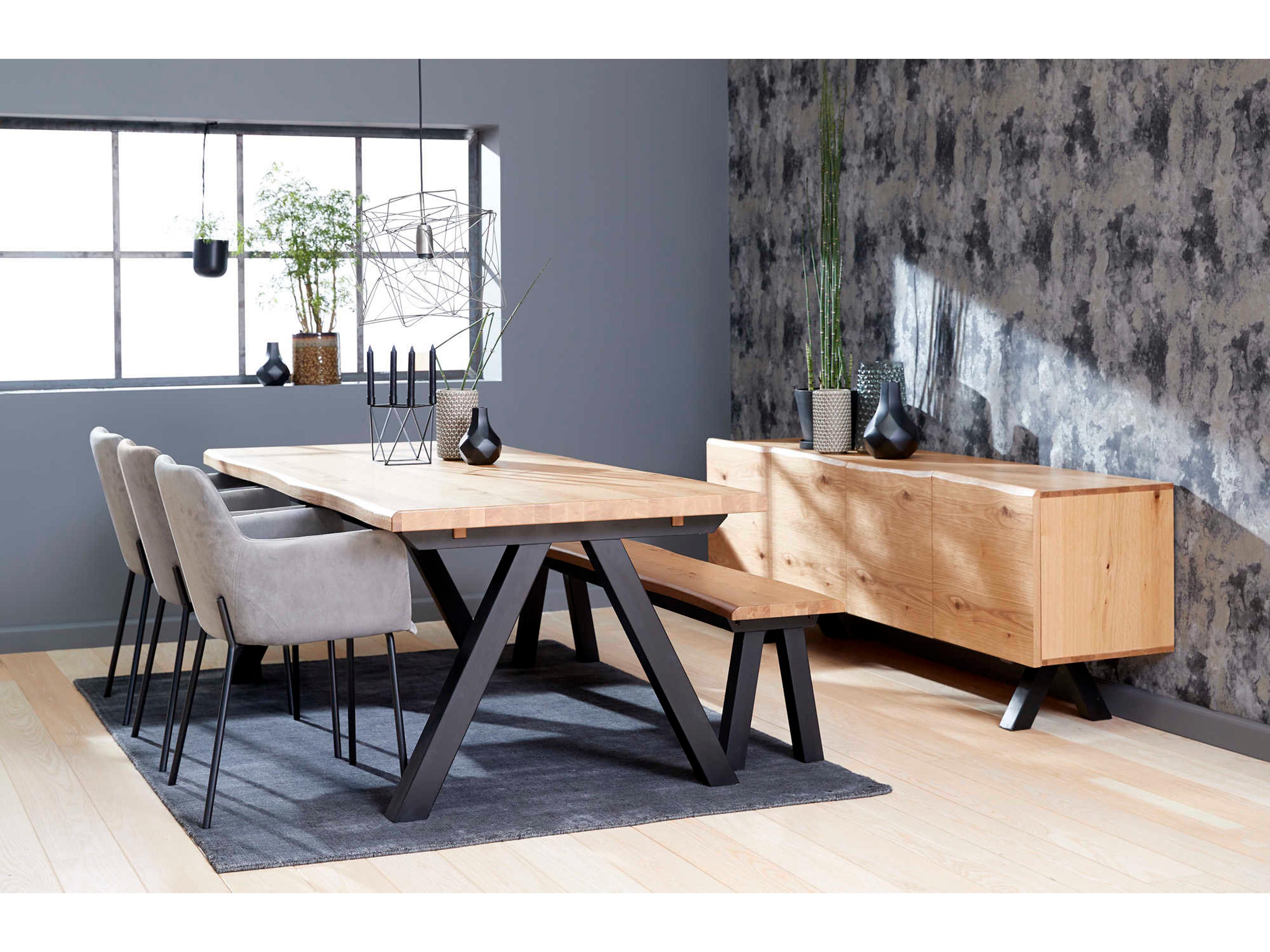 Unique Furniture Oliveto Rectangular Wood Wild Oak black Dining Table
