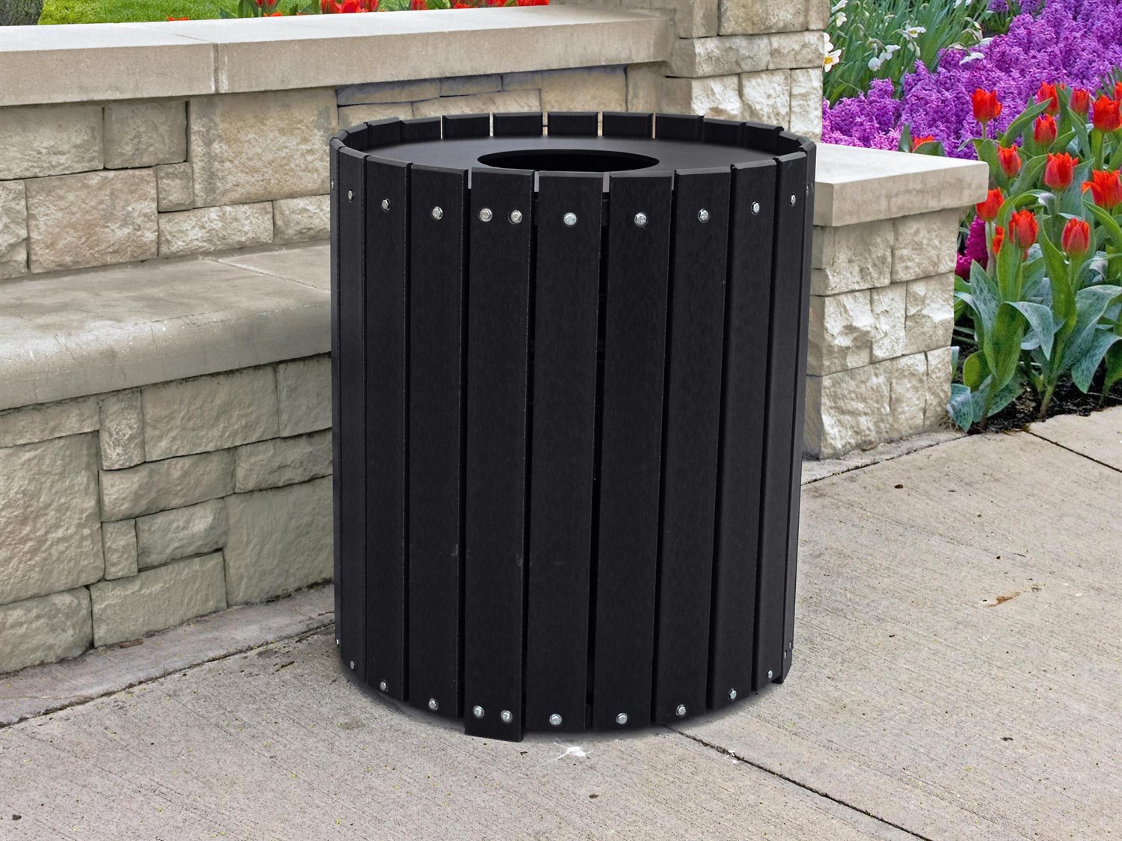 Frog Furnishings Recycled Plastic Standard Round 32 Gallon Hinged Door Receptacle