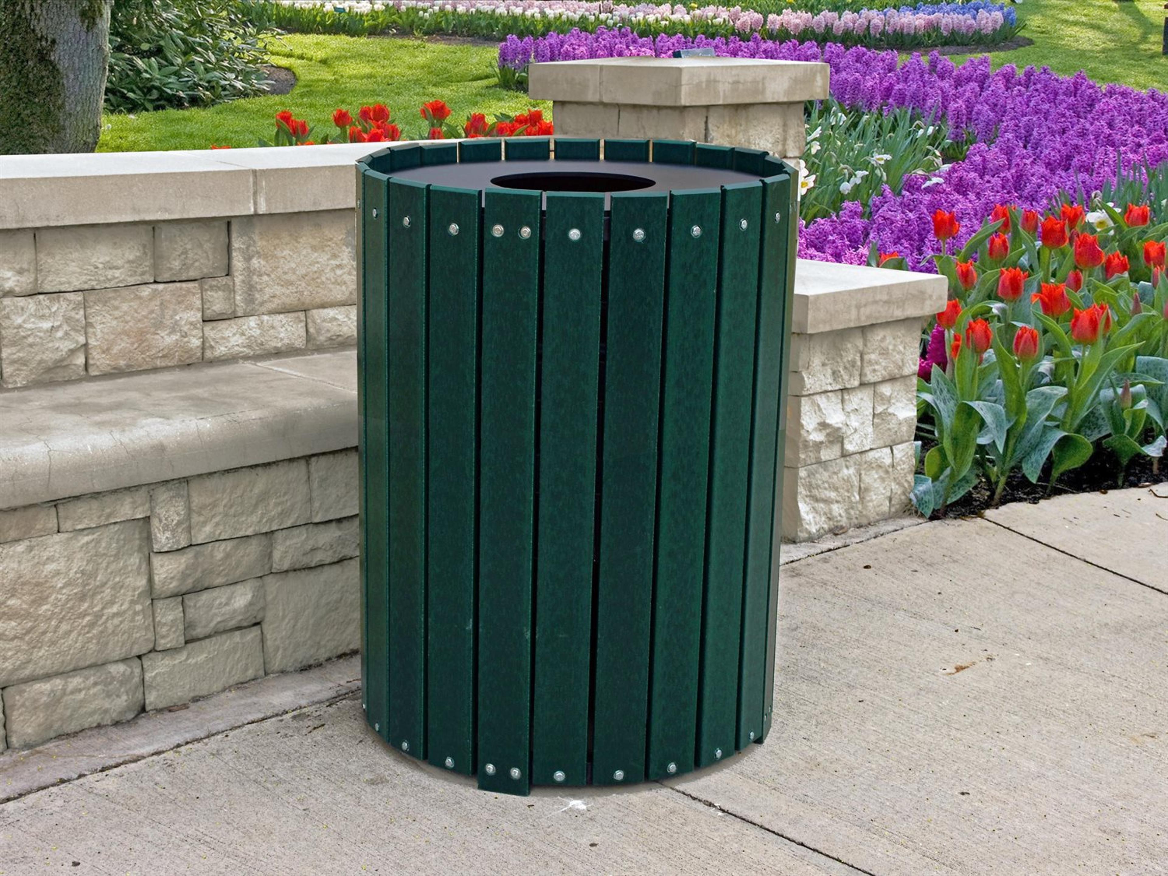 Recycled Plastic Standard Round 55 Gallon Hinged Door Receptacle