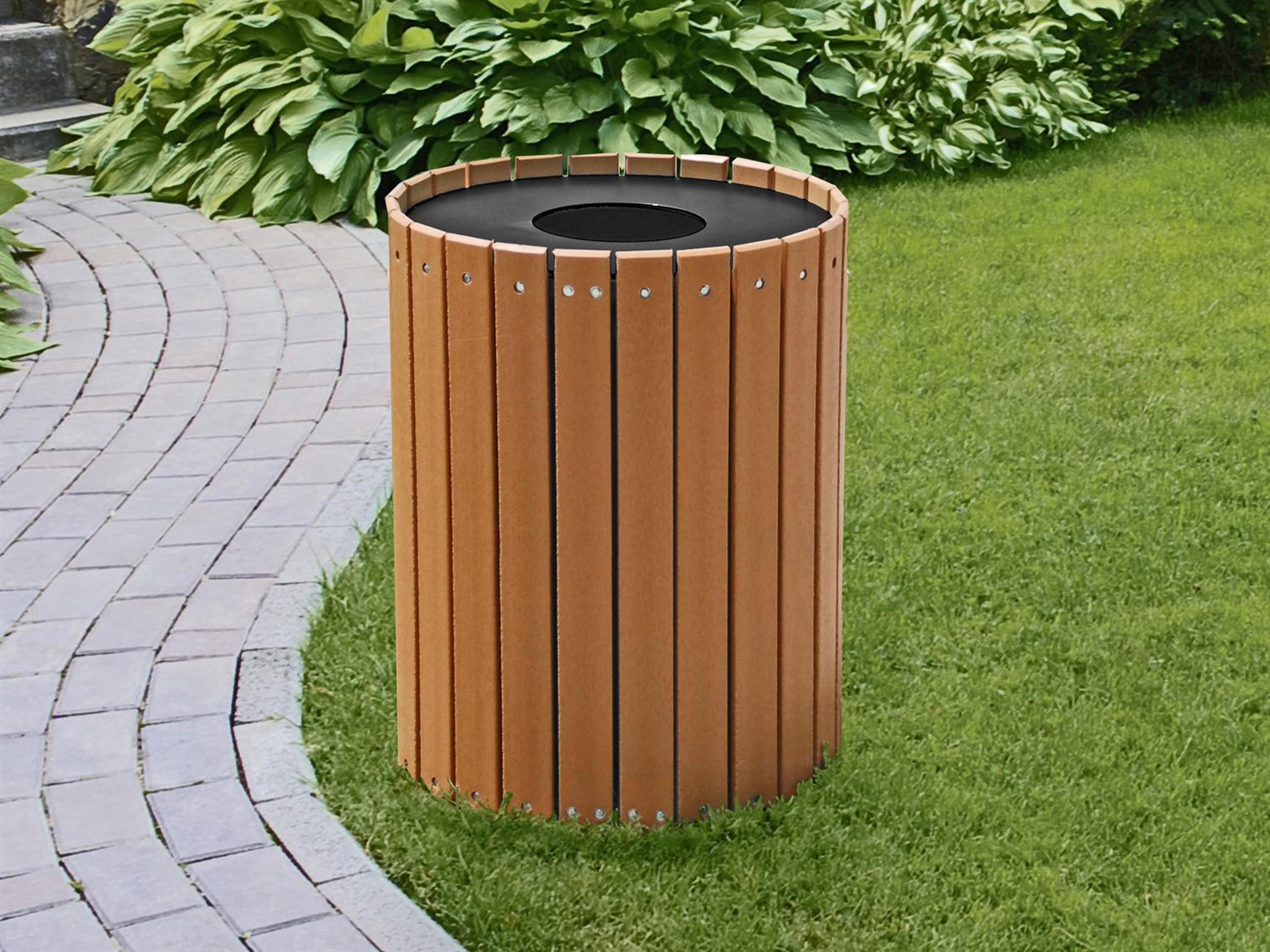 Frog Furnishings Recycled Plastic Standard Round 55 Gallon Hinged Door Receptacle