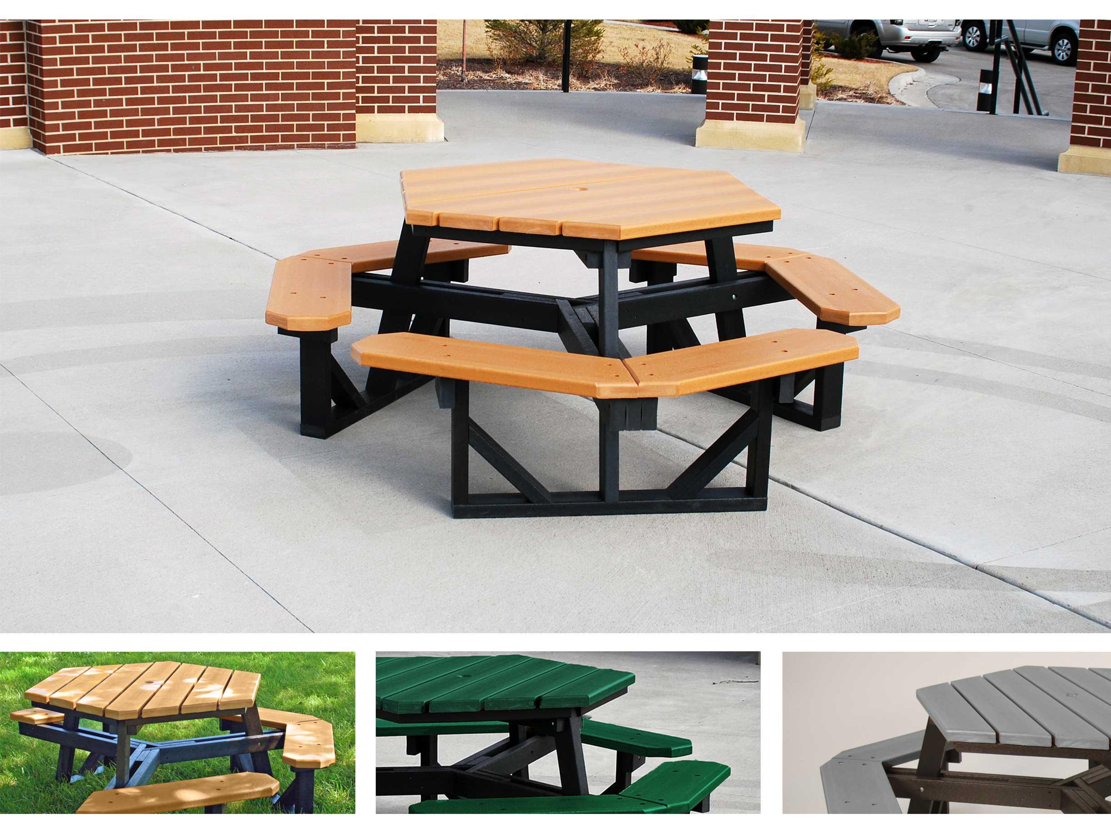 Frog Furnishings Hex Recycled Plastic Hexagon Patio Picnic Table