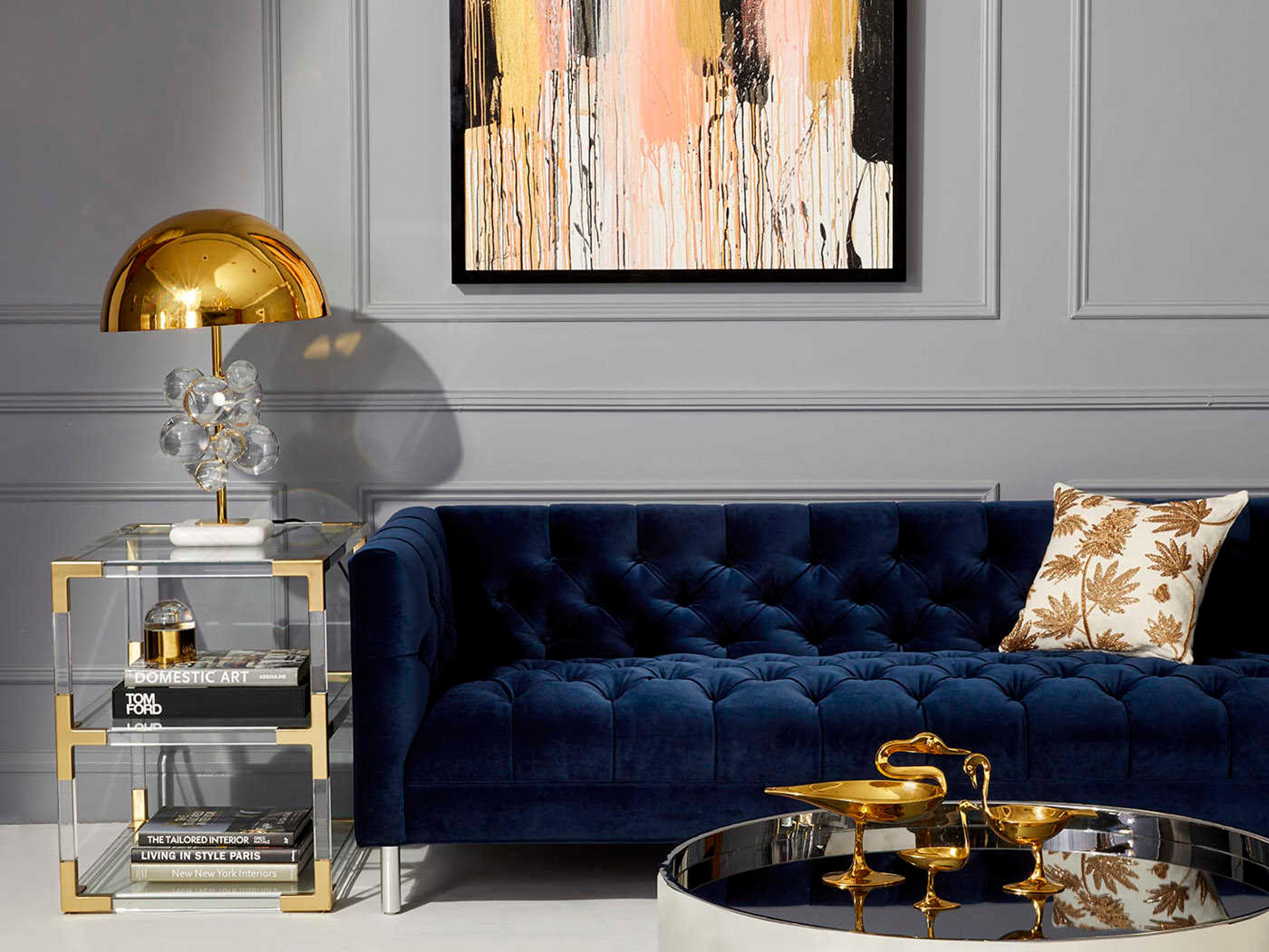 Jonathan Adler Jacques Rectangular Glass Clear Brass End Table