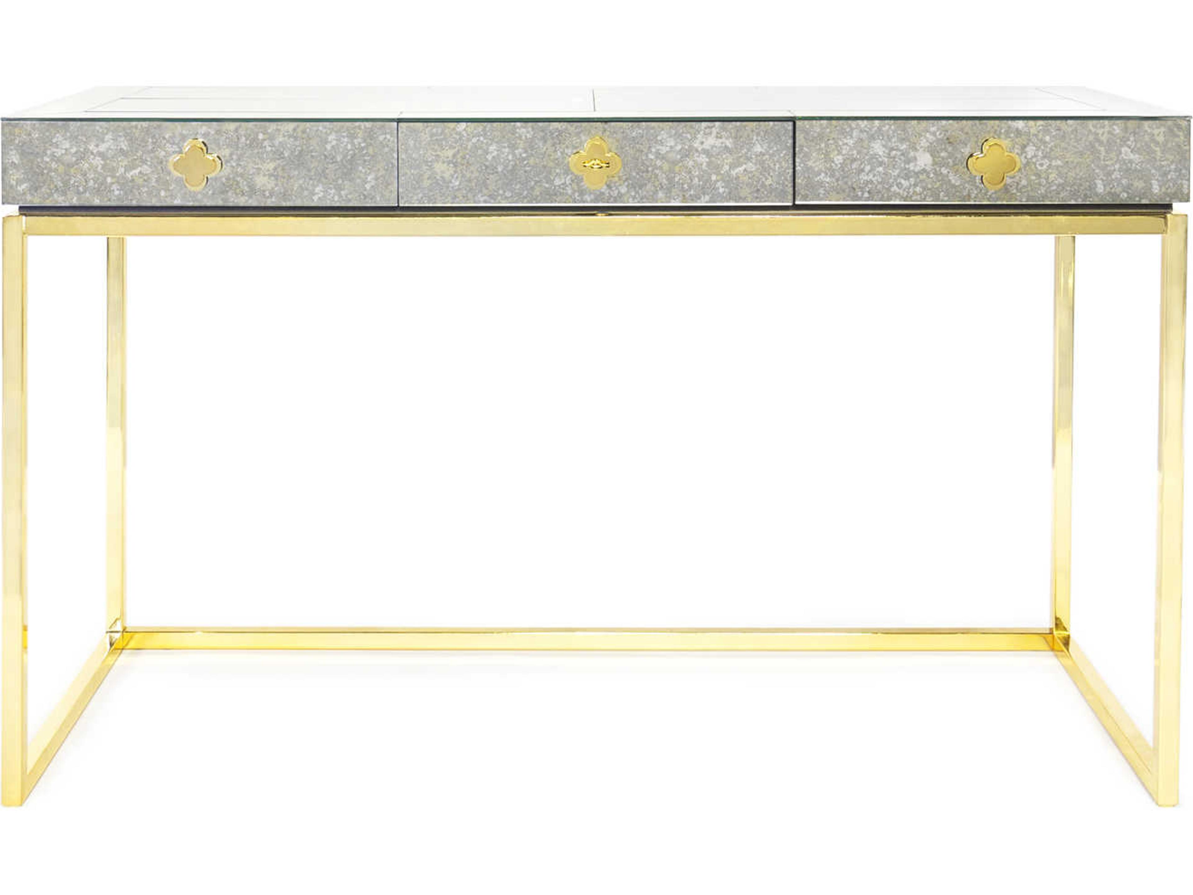 Jonathan Adler Delphine Antiqued Mirror Brass Gold Secretary Desk