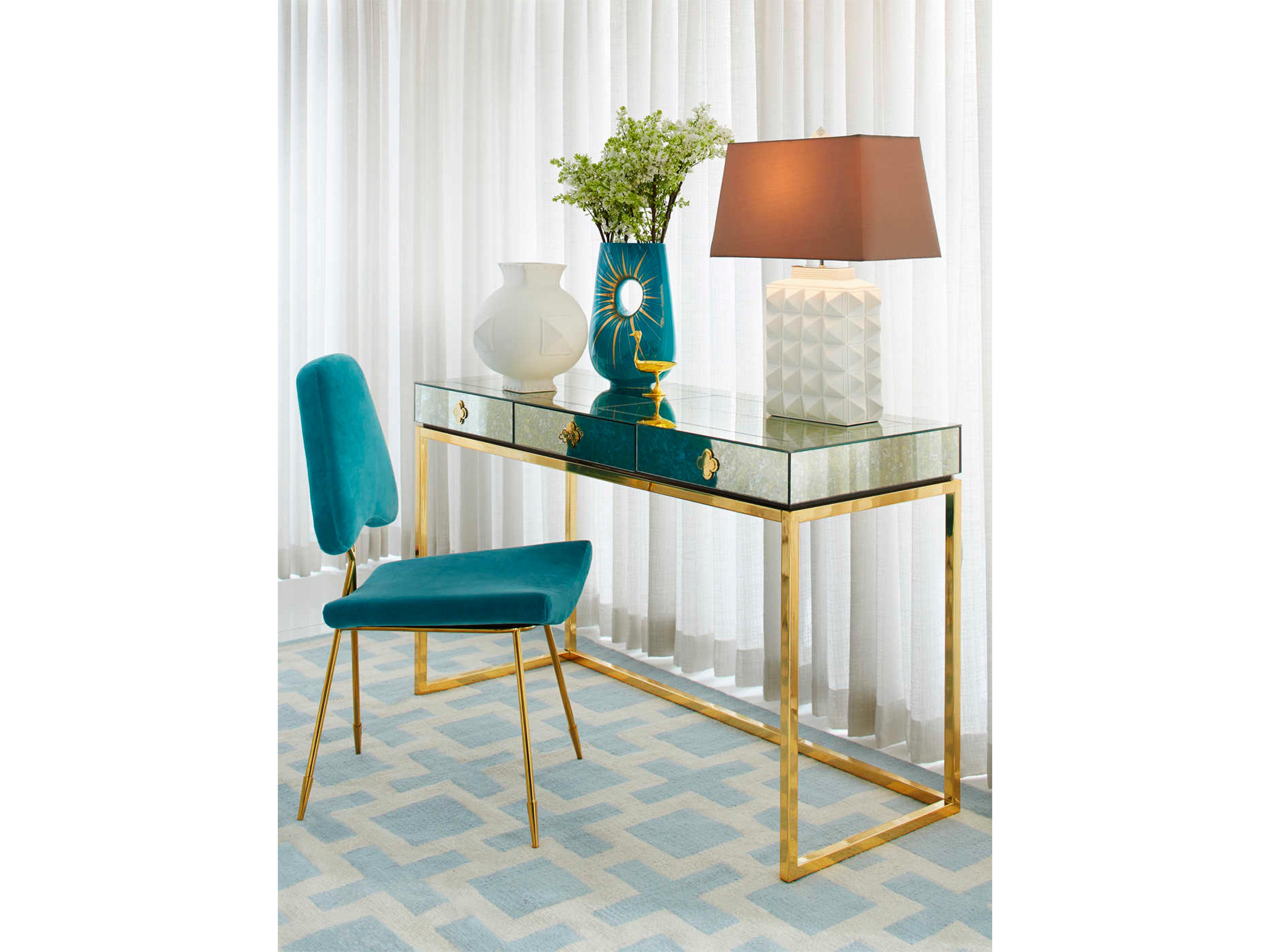 Jonathan Adler Delphine Antiqued Mirror Brass Gold Secretary Desk