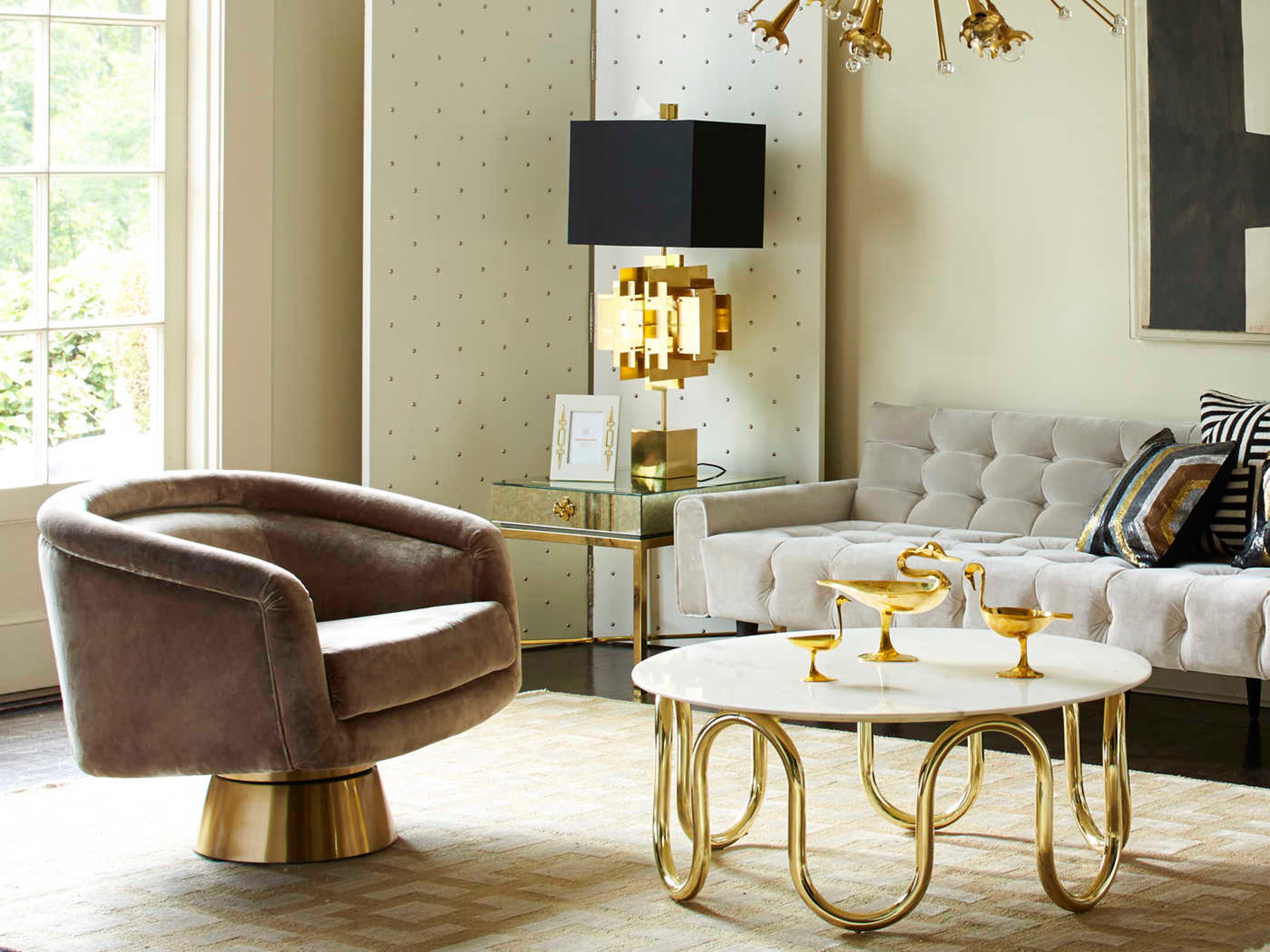 Jonathan Adler Scalinatella Round Carrara Marble Brass Coffee Table