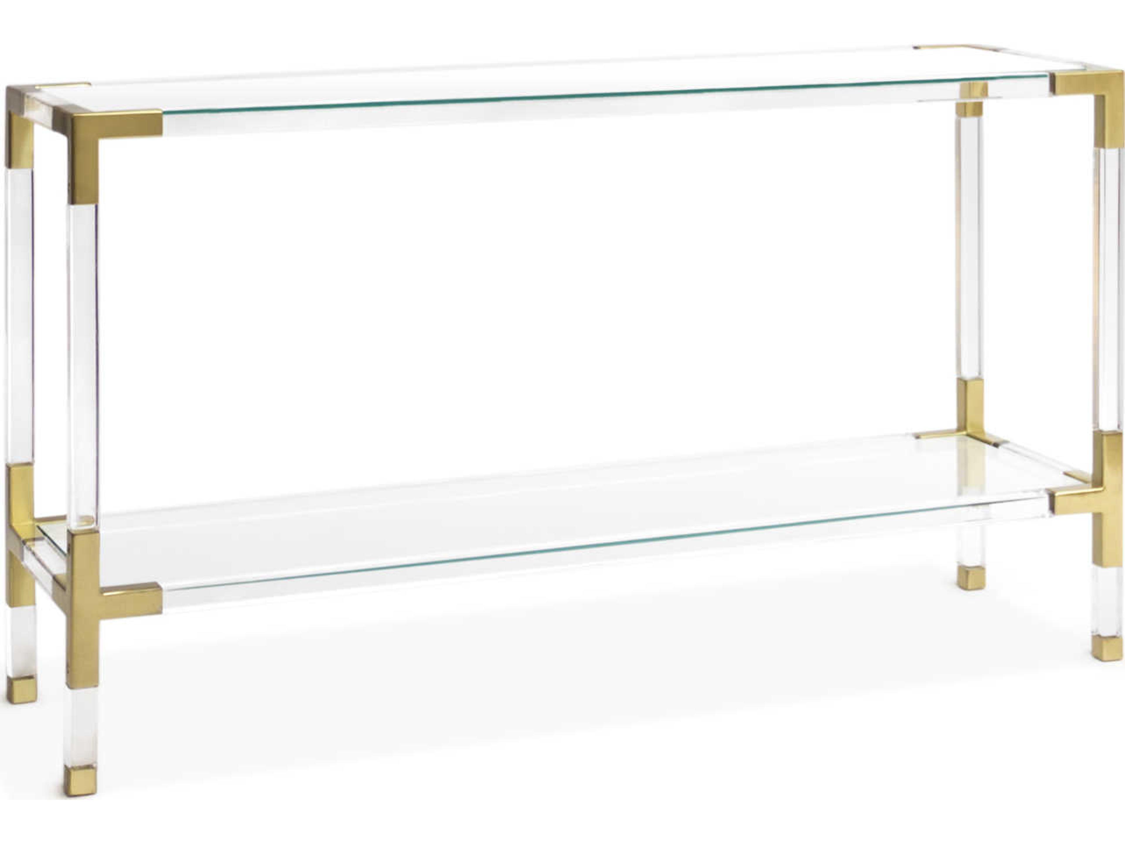 Jacques Rectangular Glass Clear Brass Console Table