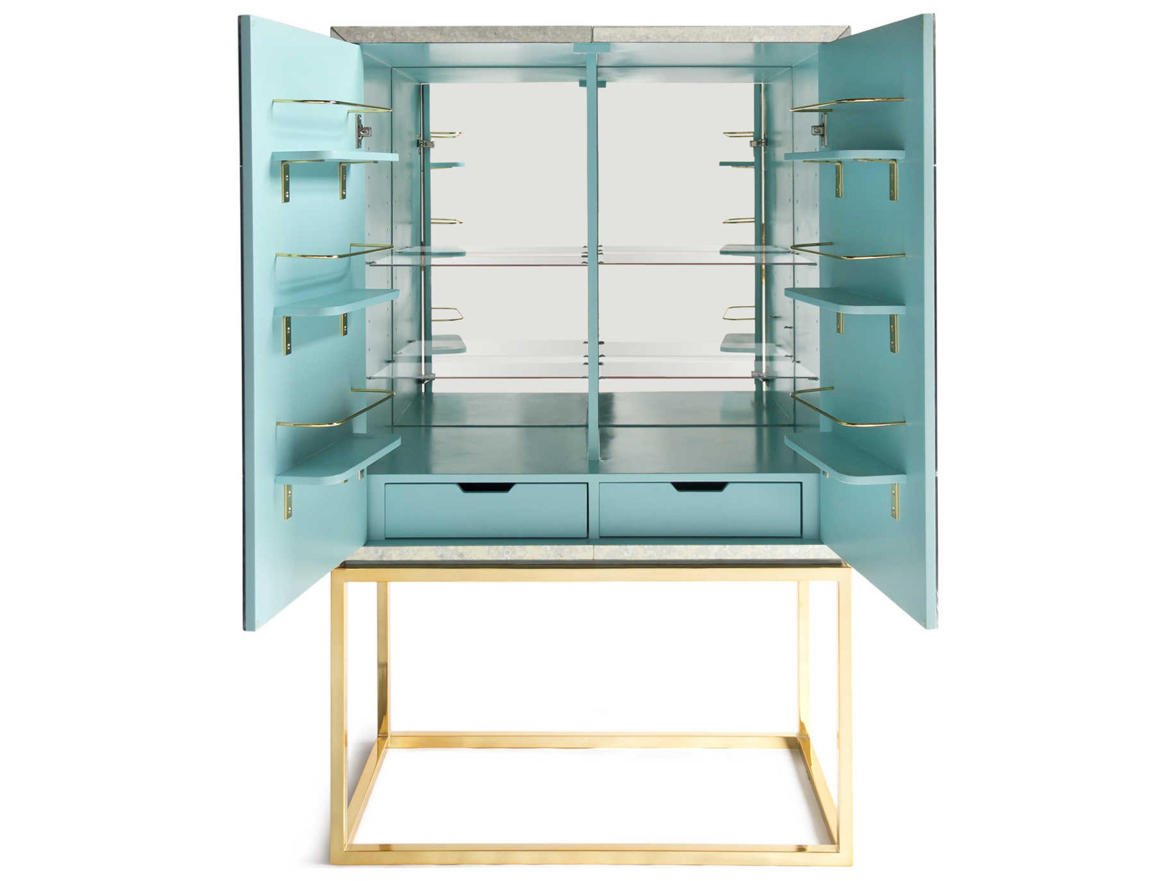 Jonathan Adler Delphine Mirrored Antiqued Mirror Brass Bar Cabinet